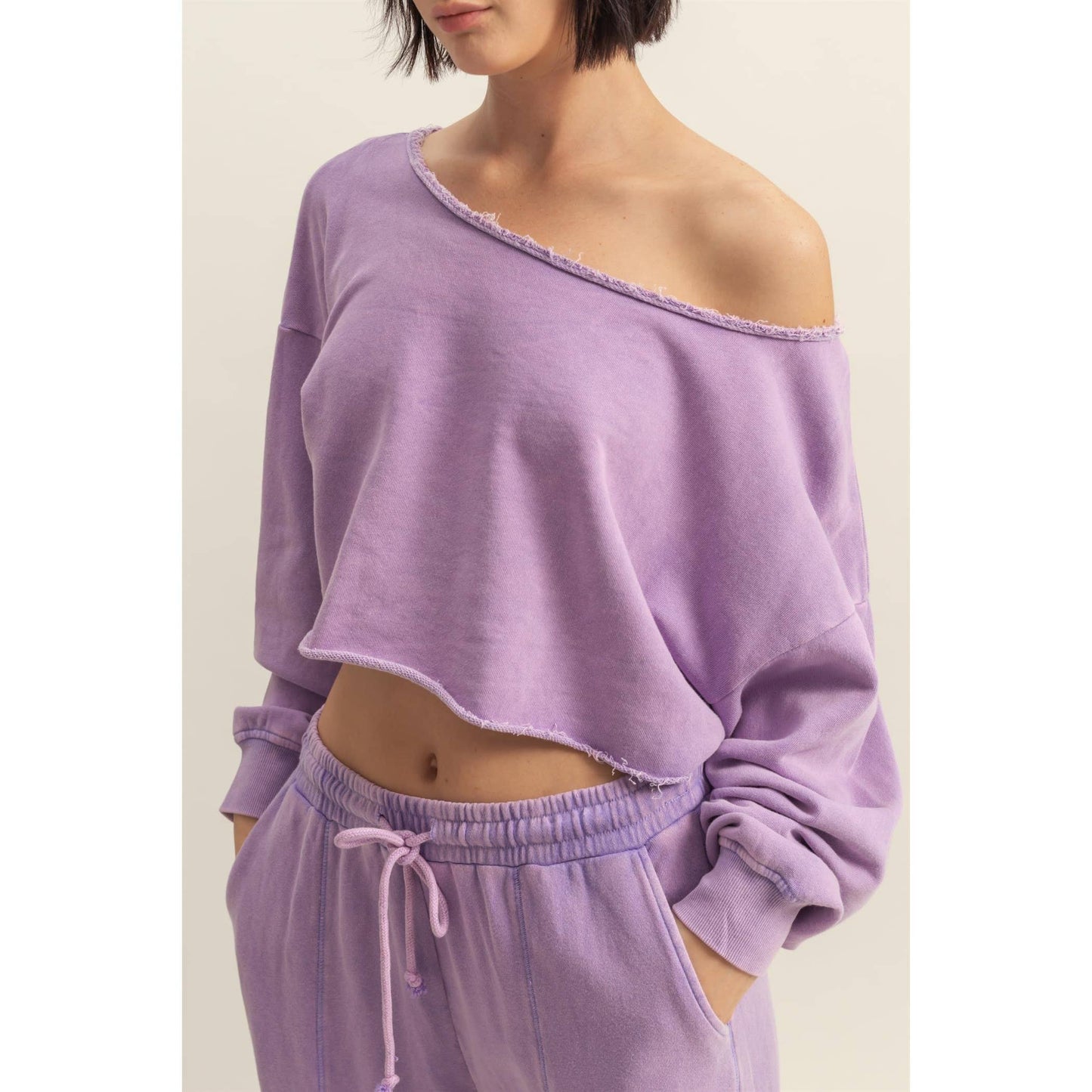 Frayed Detail Long Sleeve Crop Top