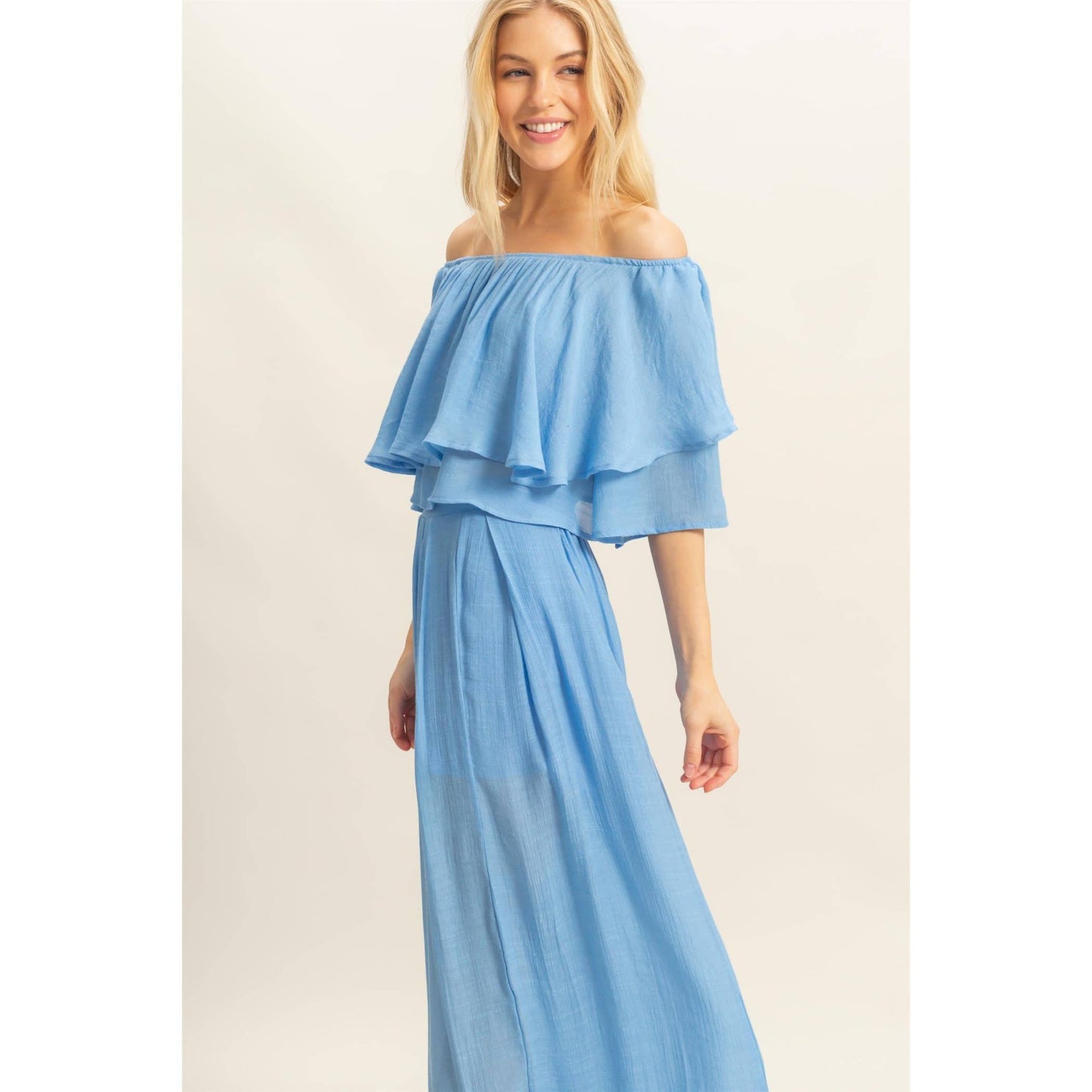 Off-The-Shoulder Blouse And Pants Set