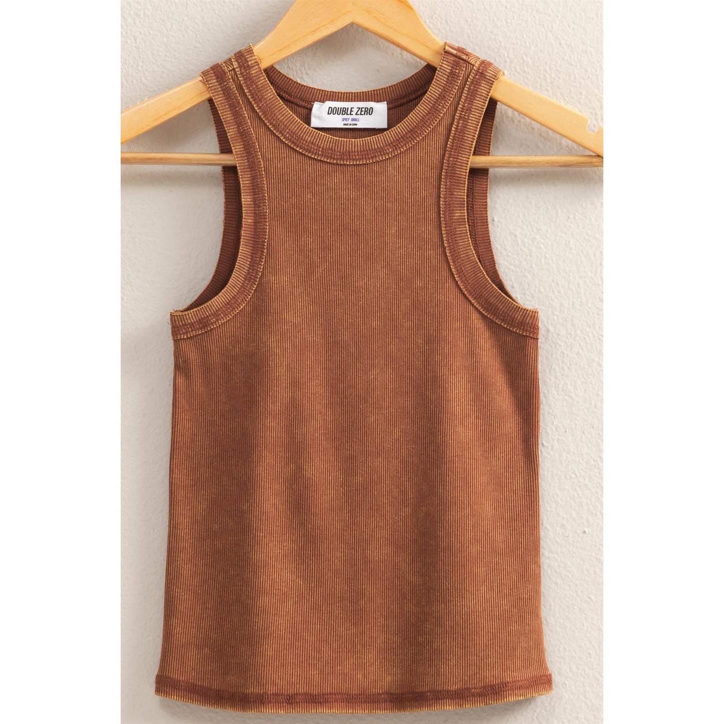 Washed Ribbed Round Neck Sleeveless Tank