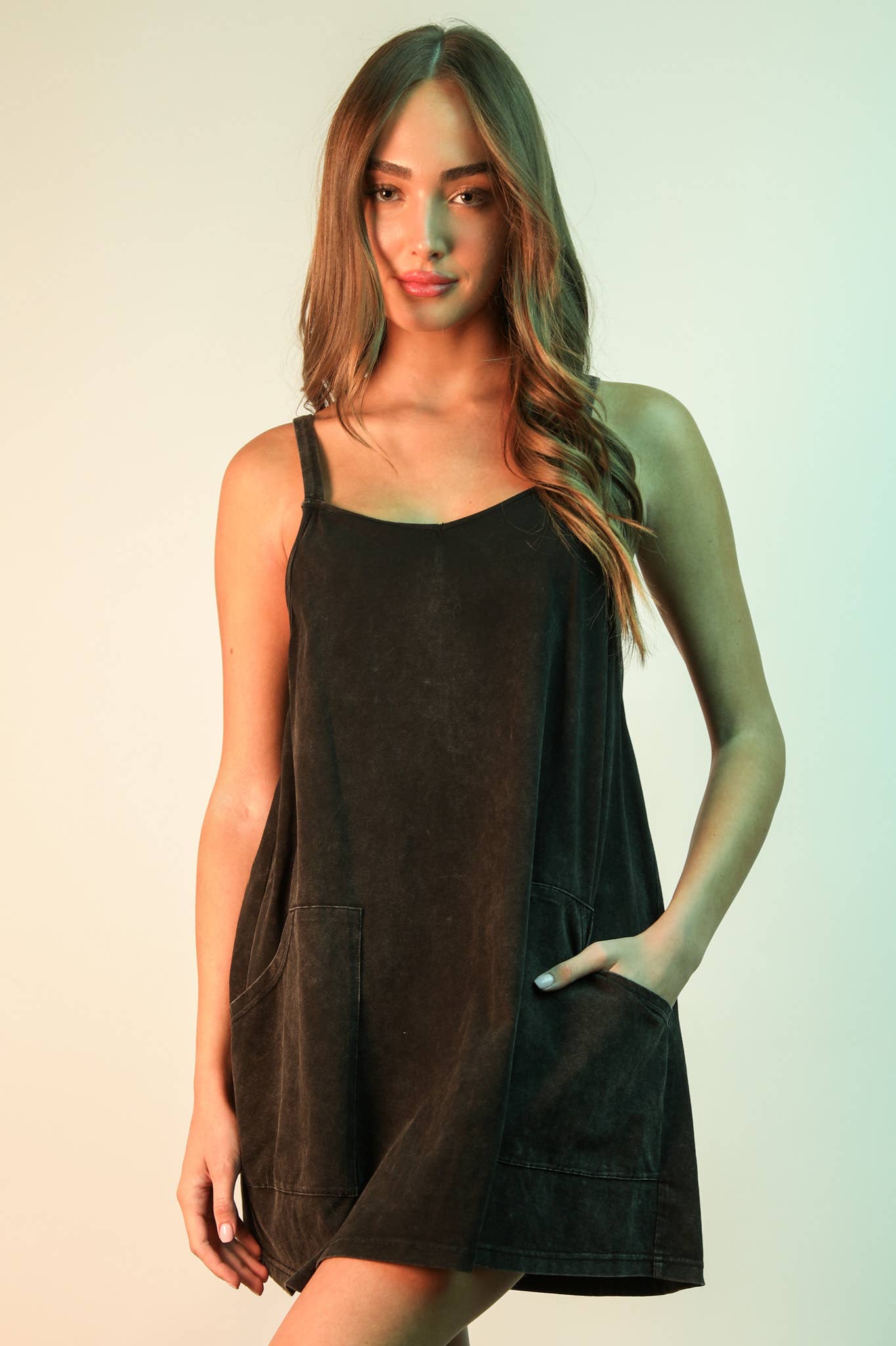 Mineral Washed Knit Mini Dress with Shorts Inside