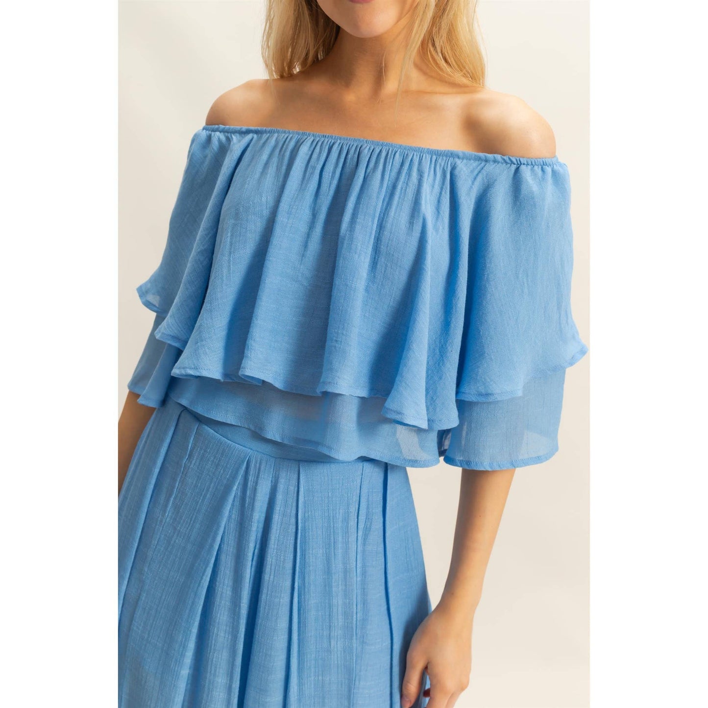 Off-The-Shoulder Blouse And Pants Set