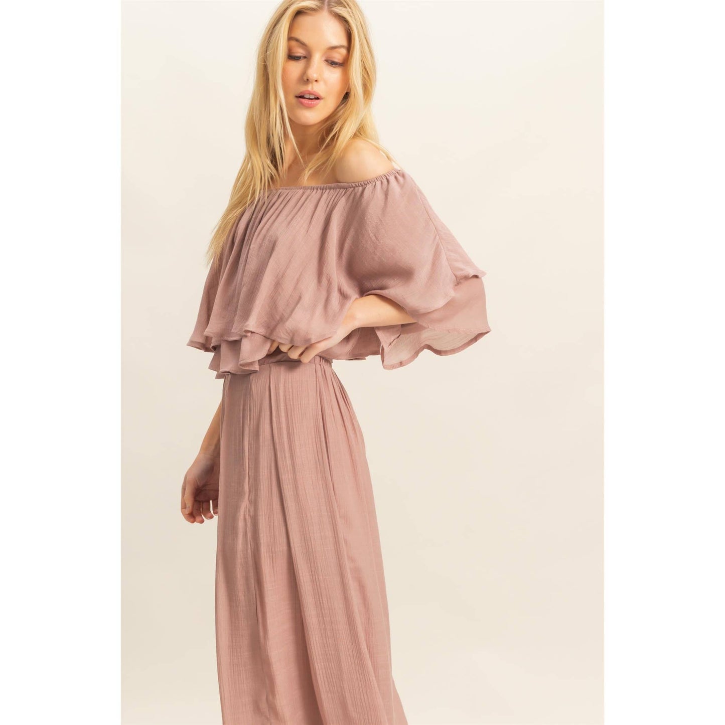 Off-The-Shoulder Blouse And Pants Set