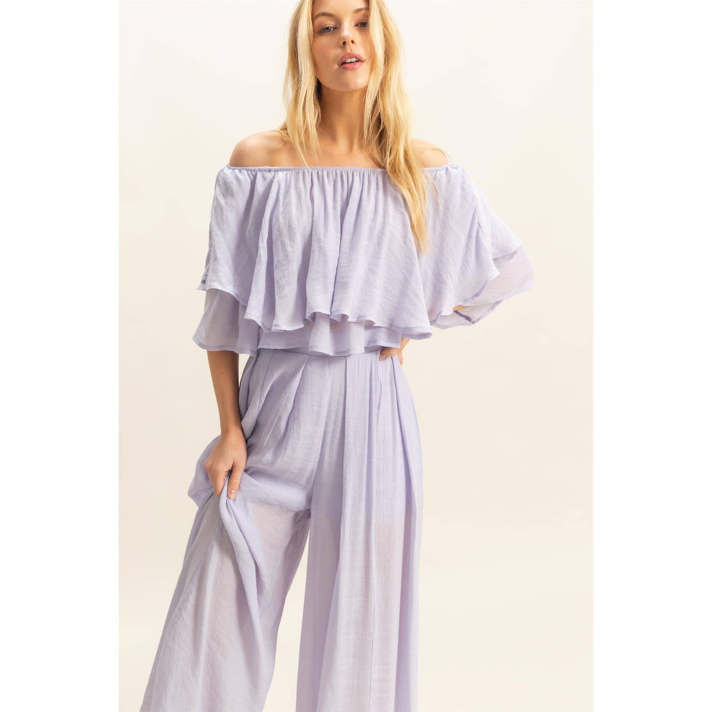Off-The-Shoulder Blouse And Pants Set