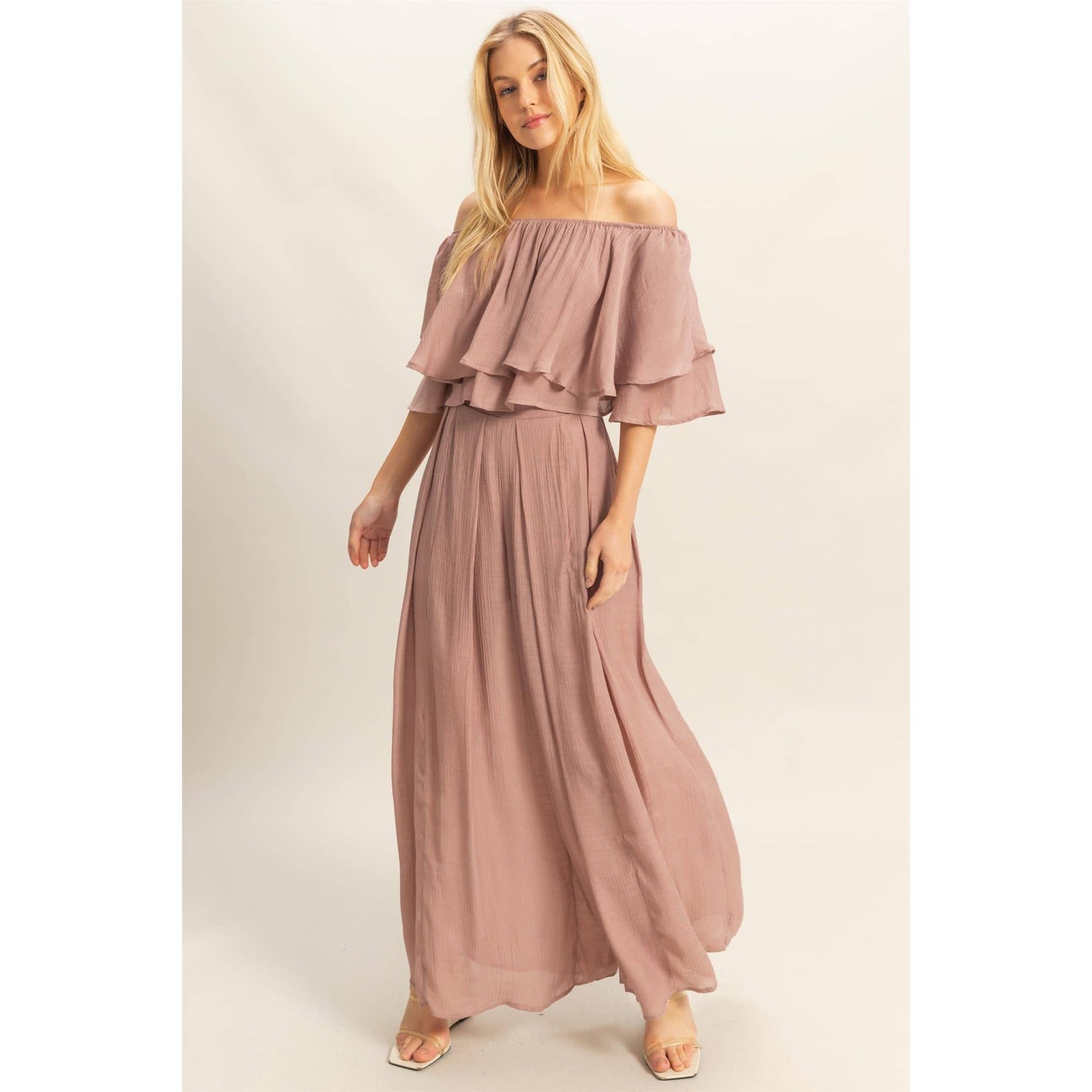 Off-The-Shoulder Blouse And Pants Set