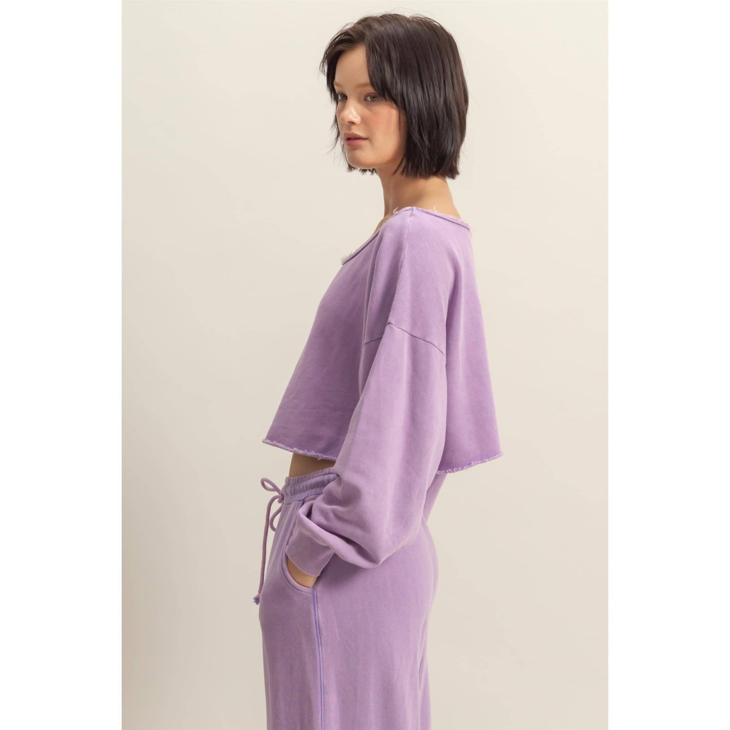 Frayed Detail Long Sleeve Crop Top