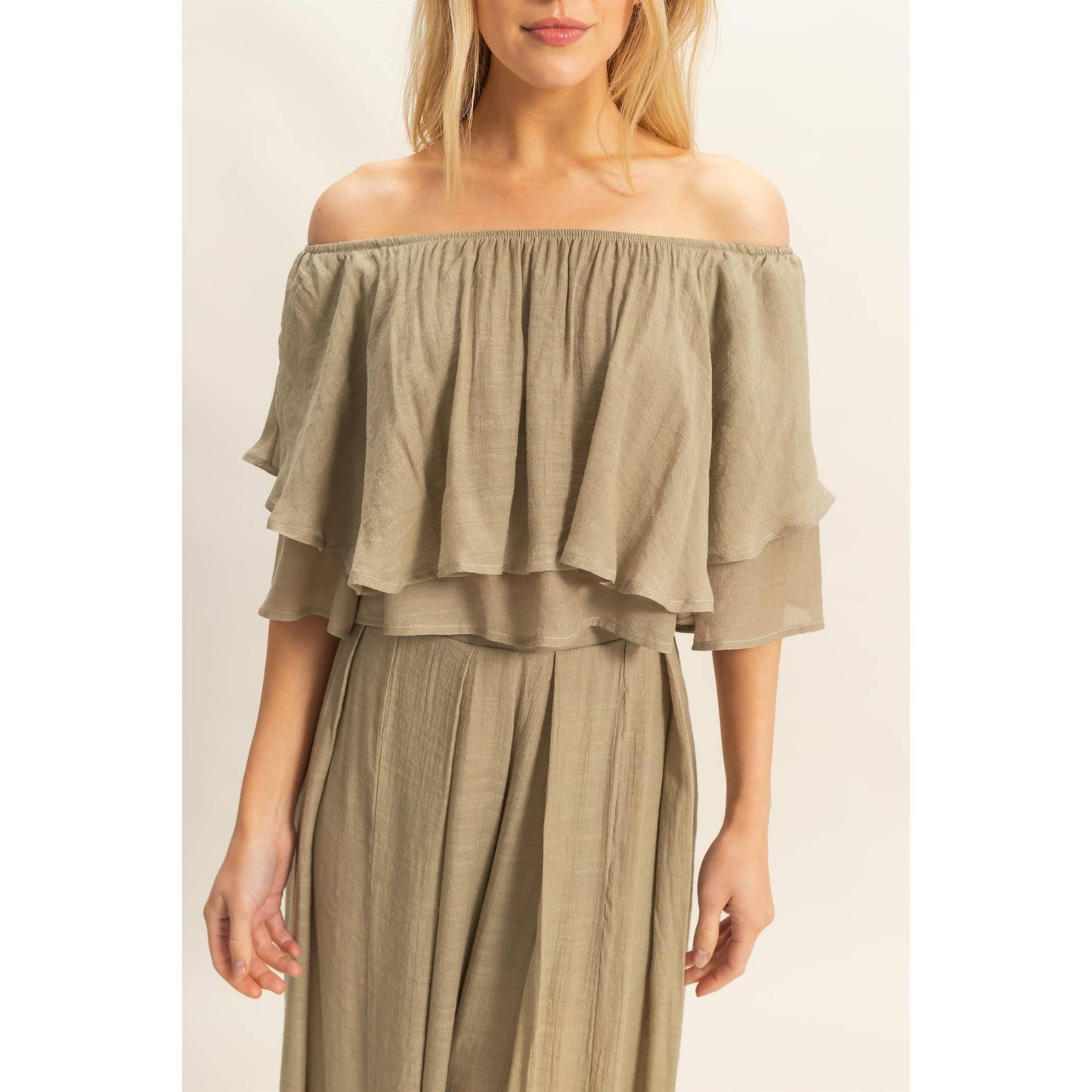 Off-The-Shoulder Blouse And Pants Set