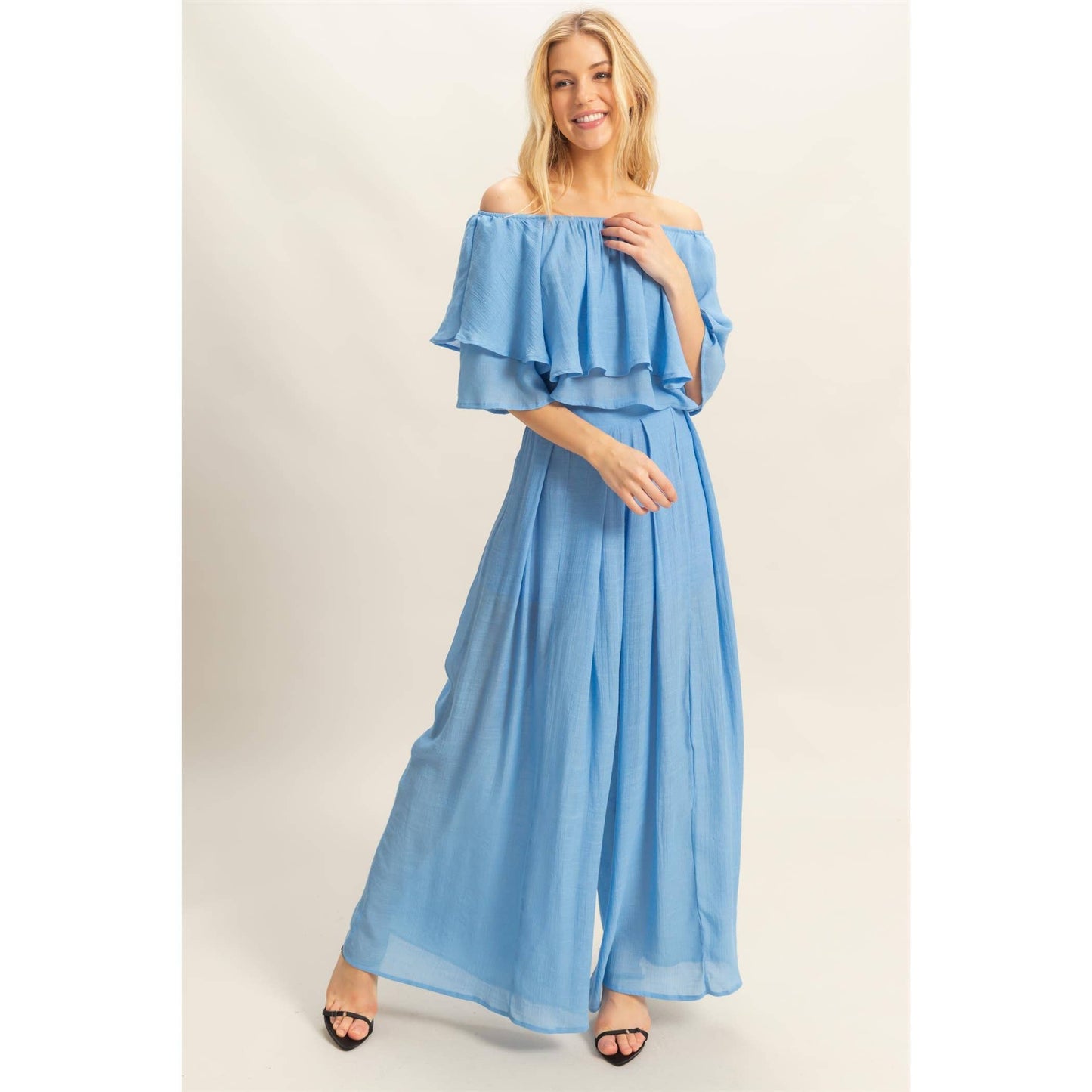 Off-The-Shoulder Blouse And Pants Set