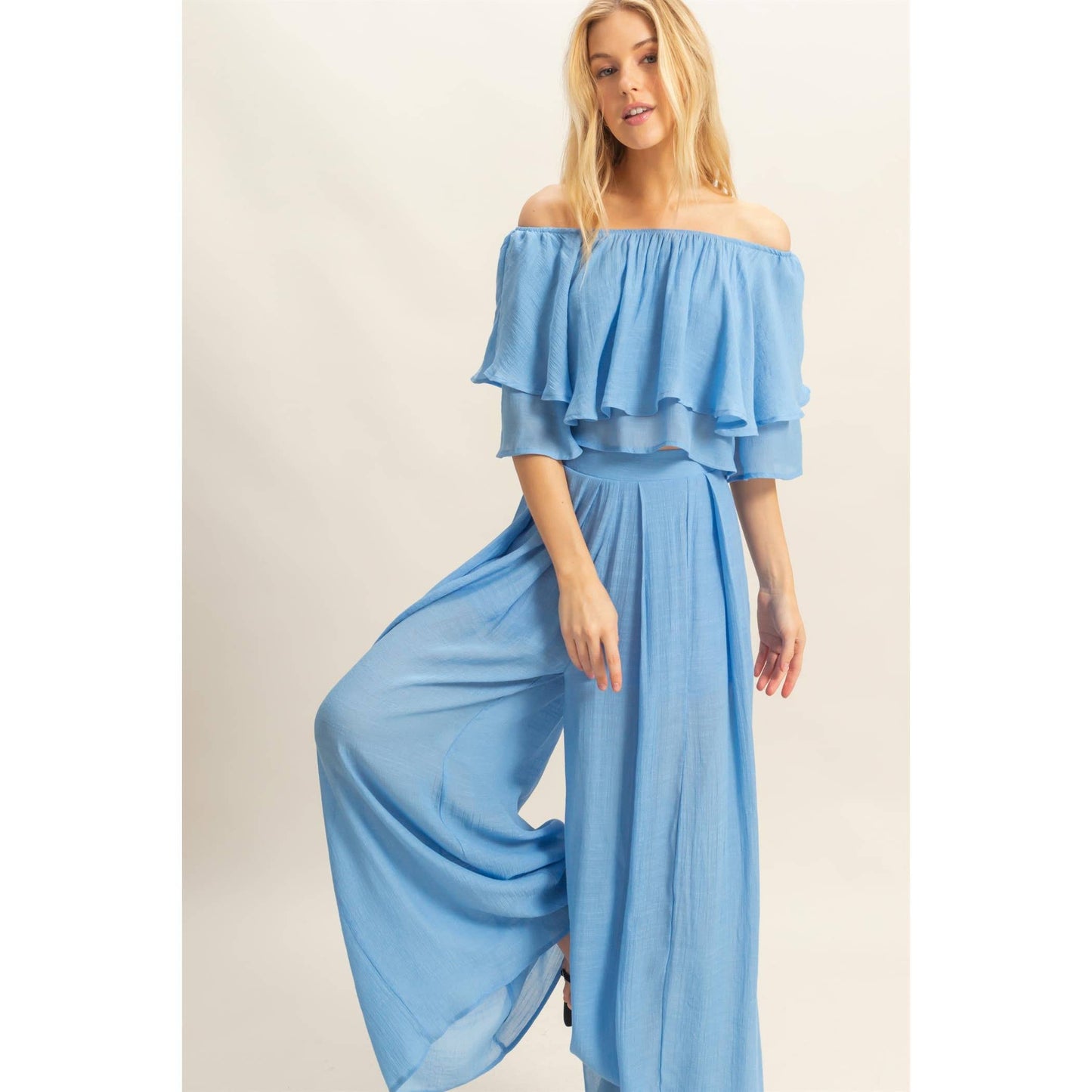 Off-The-Shoulder Blouse And Pants Set