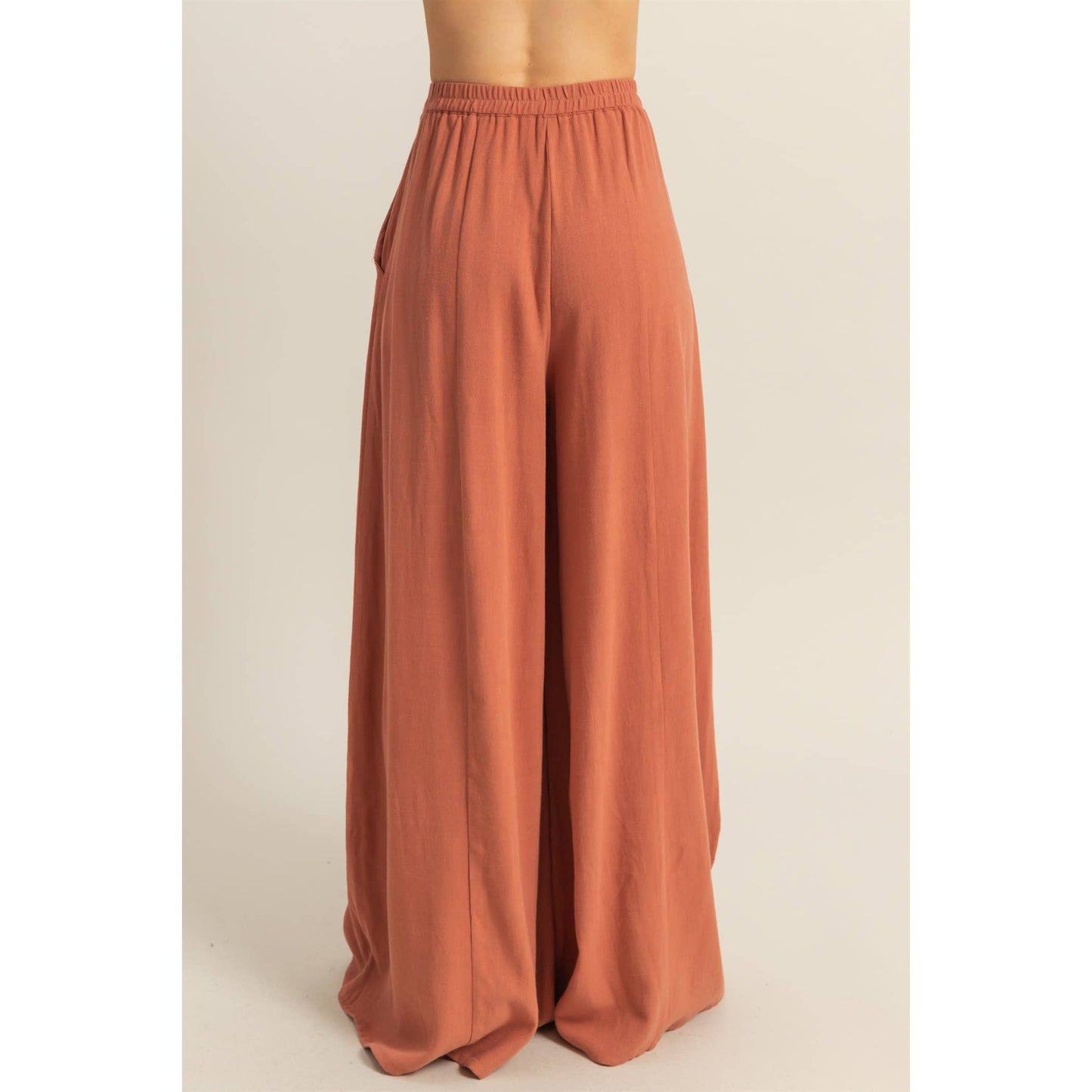 Linen Blended High Waist Flowy Pants