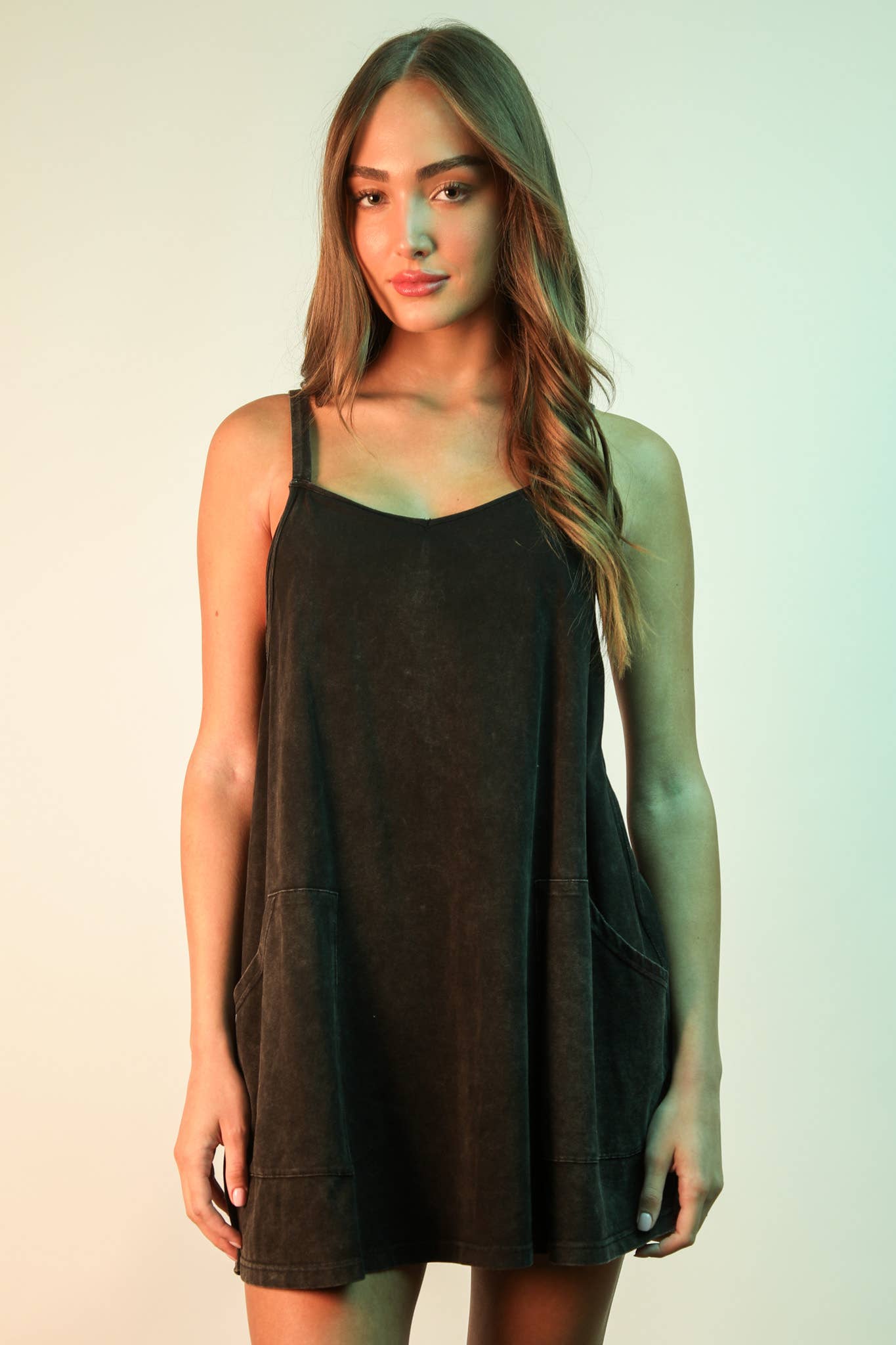 Mineral Washed Knit Mini Dress with Shorts Inside