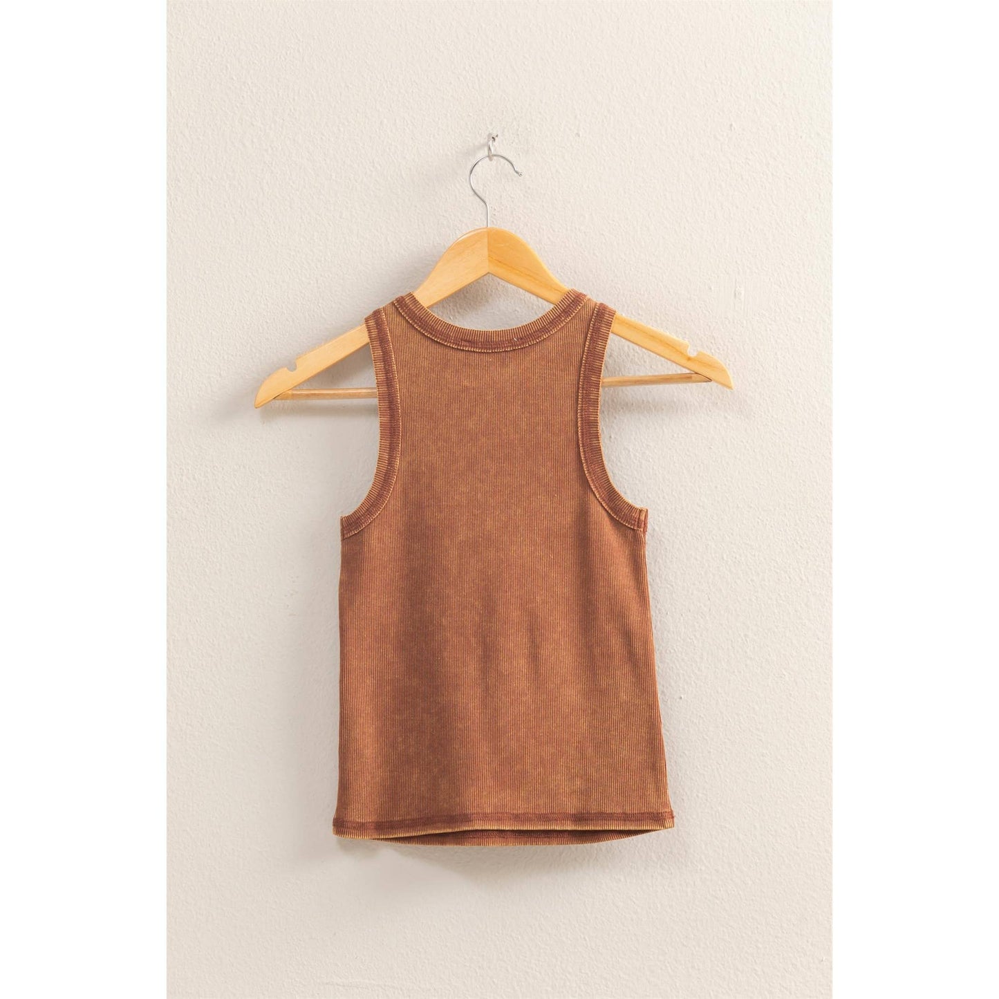 Washed Ribbed Round Neck Sleeveless Tank
