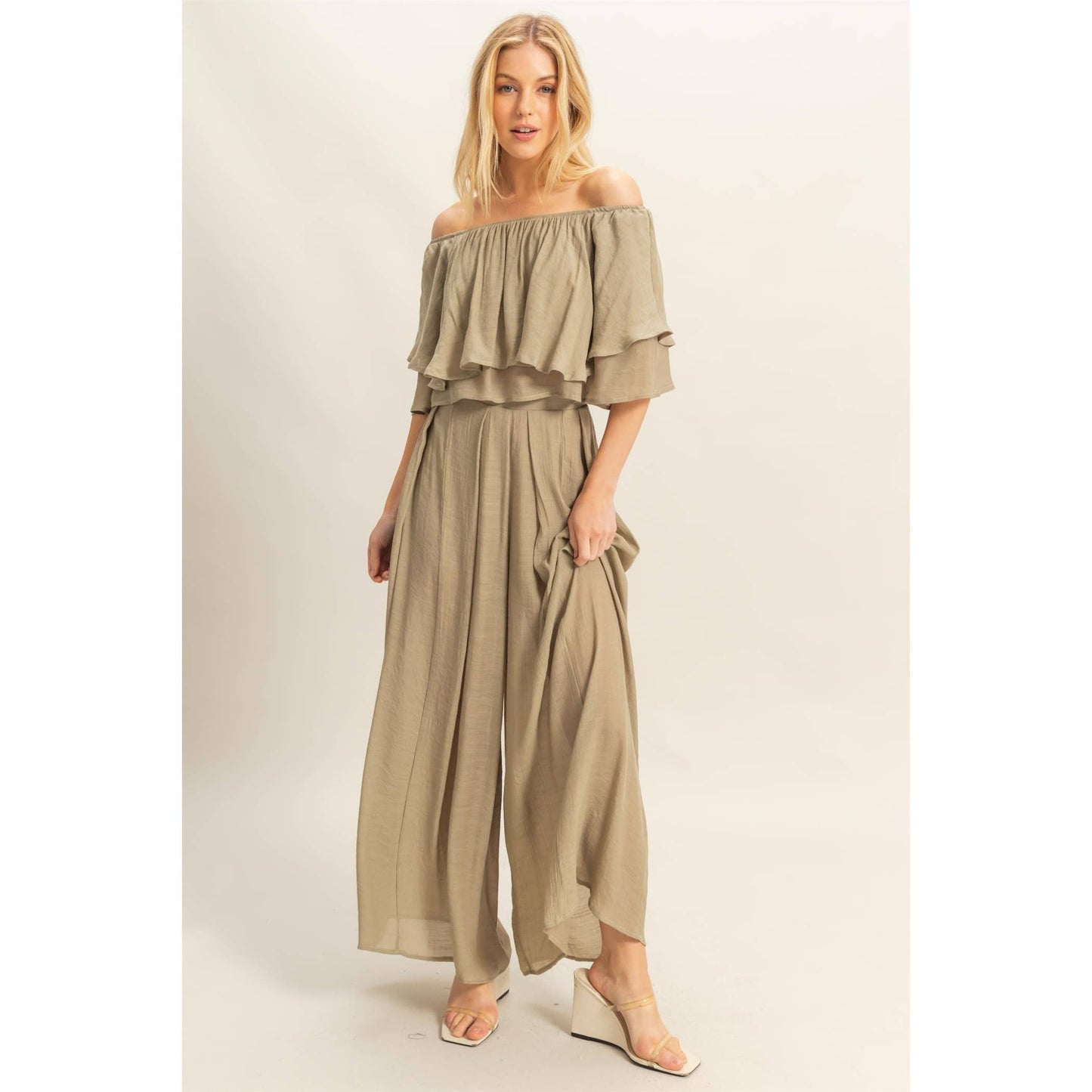 Off-The-Shoulder Blouse And Pants Set