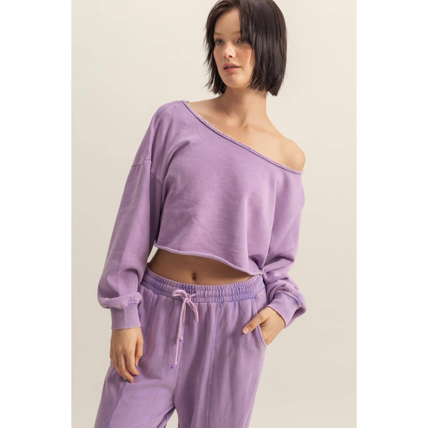 Frayed Detail Long Sleeve Crop Top