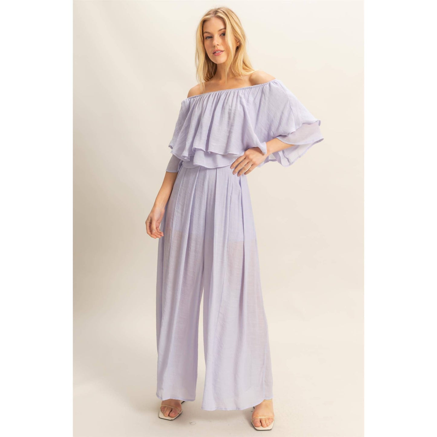 Off-The-Shoulder Blouse And Pants Set