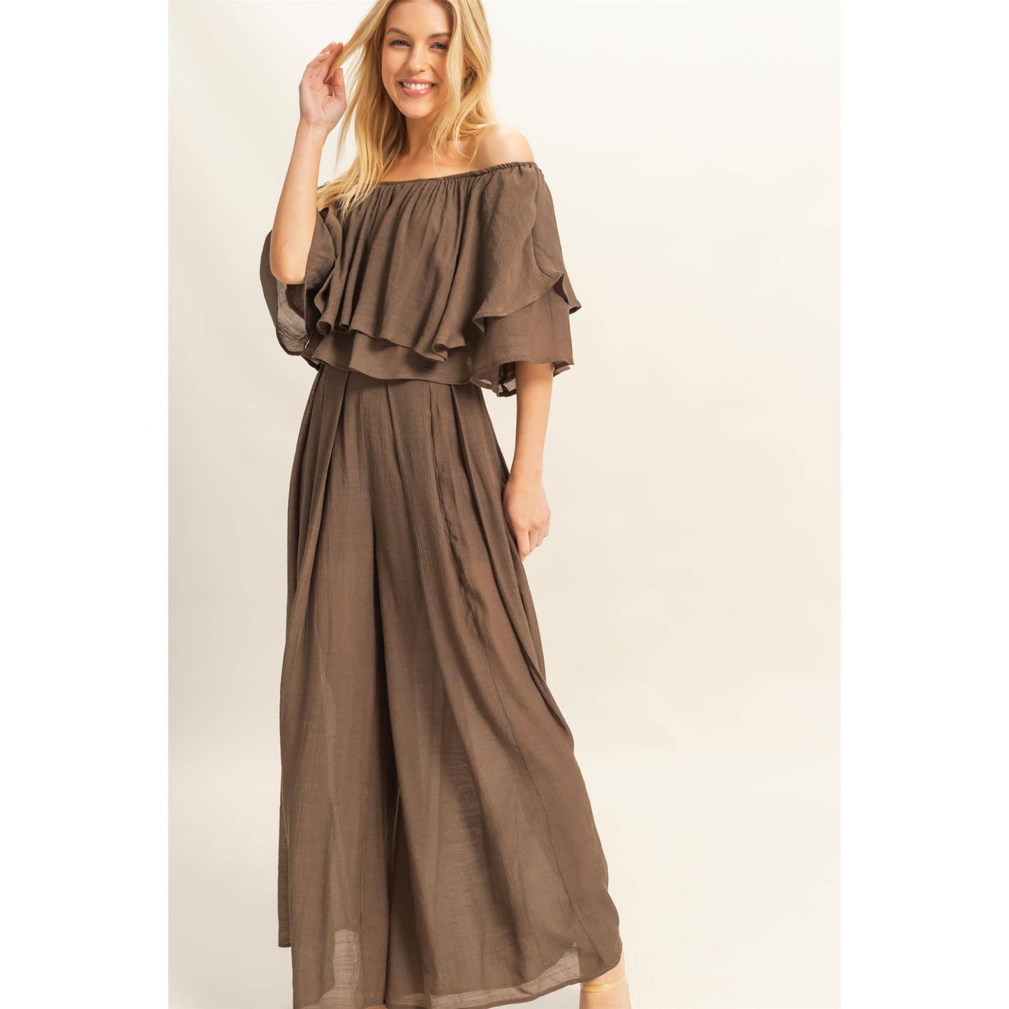 Off-The-Shoulder Blouse And Pants Set