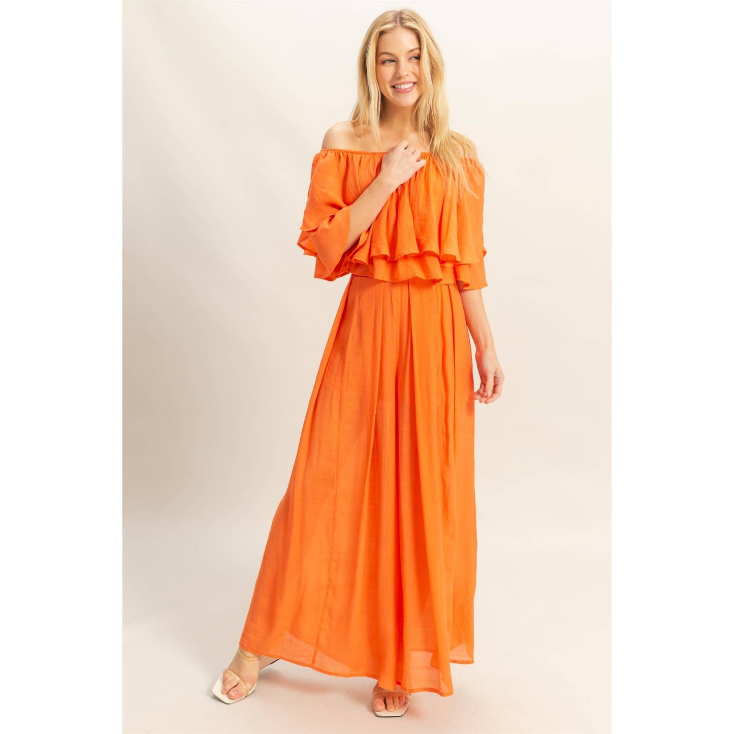 Off-The-Shoulder Blouse And Pants Set