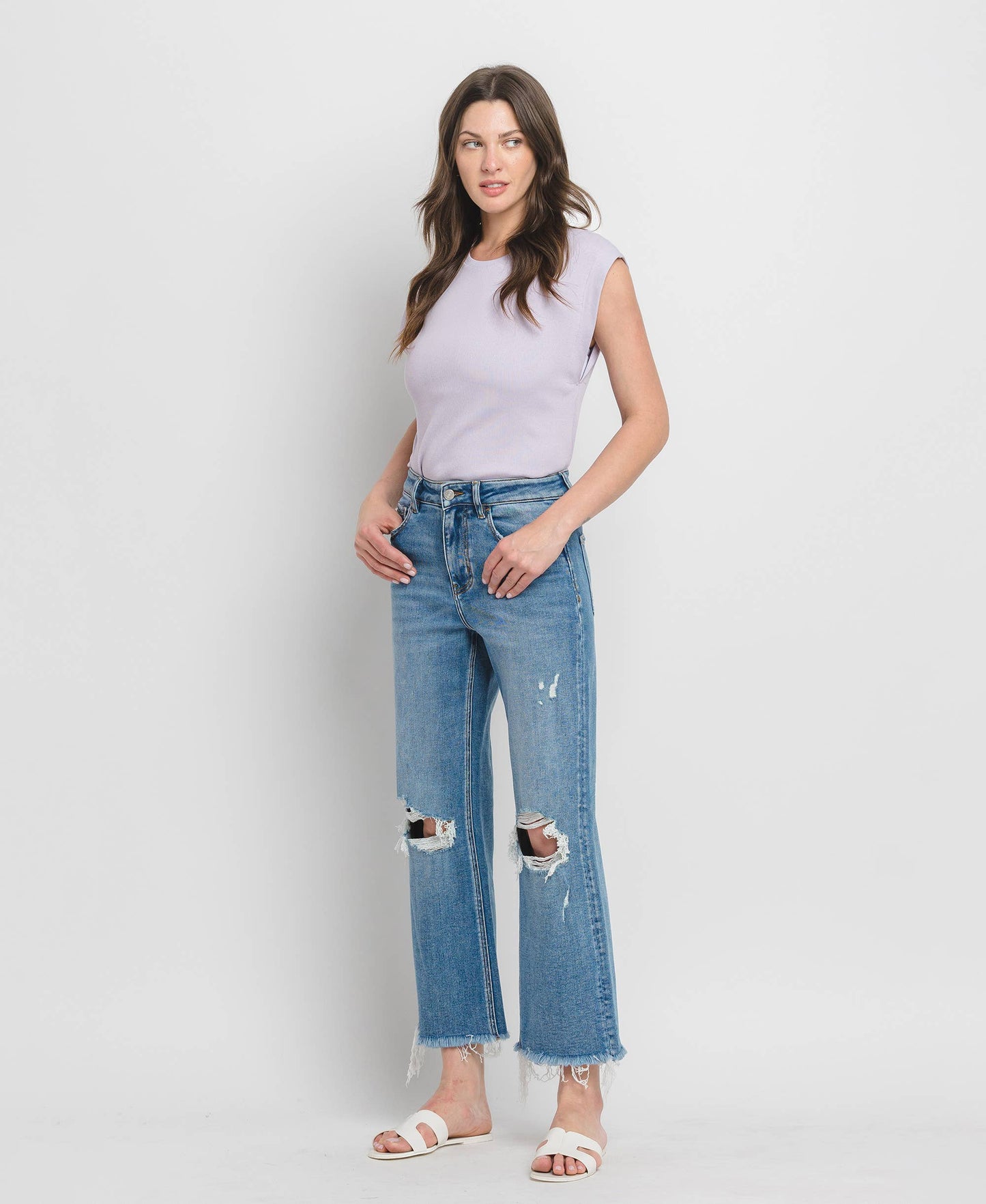 HIGH RISE CROP SLIM WIDE JEANS