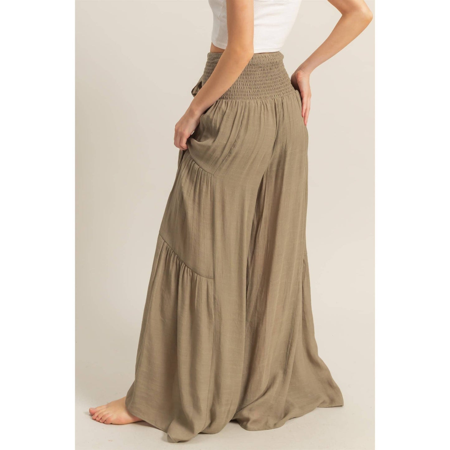 Front Tie Waist Tiered Palazzo Pants