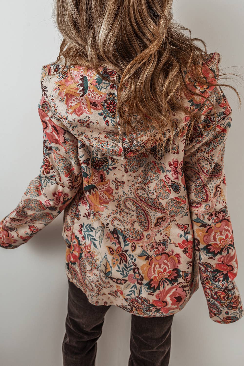 Vintage Paisley Floral Sherpa Lined Hooded Jacket - Beige