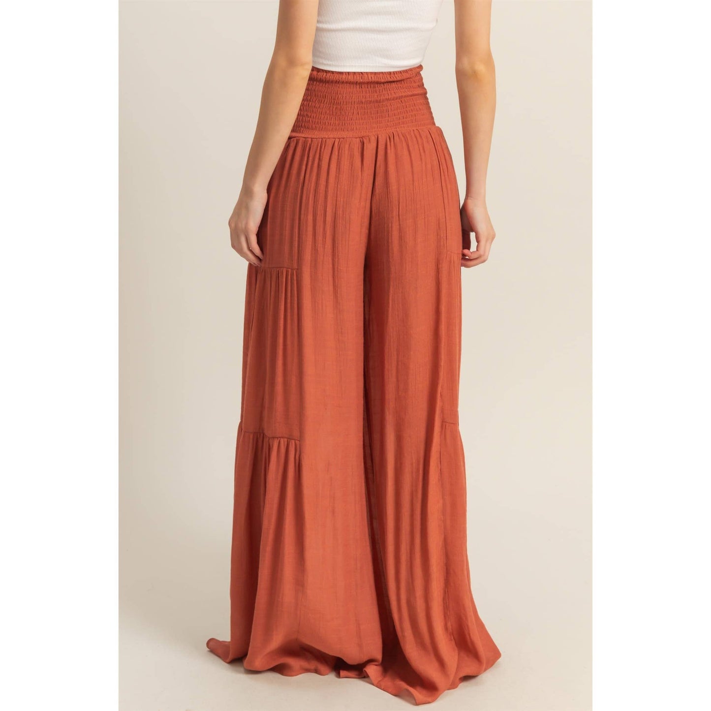 Front Tie Waist Tiered Palazzo Pants
