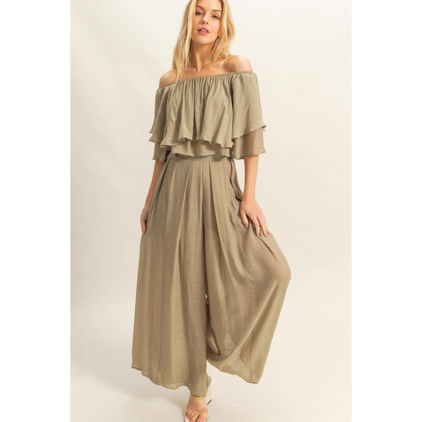 Off-The-Shoulder Blouse And Pants Set