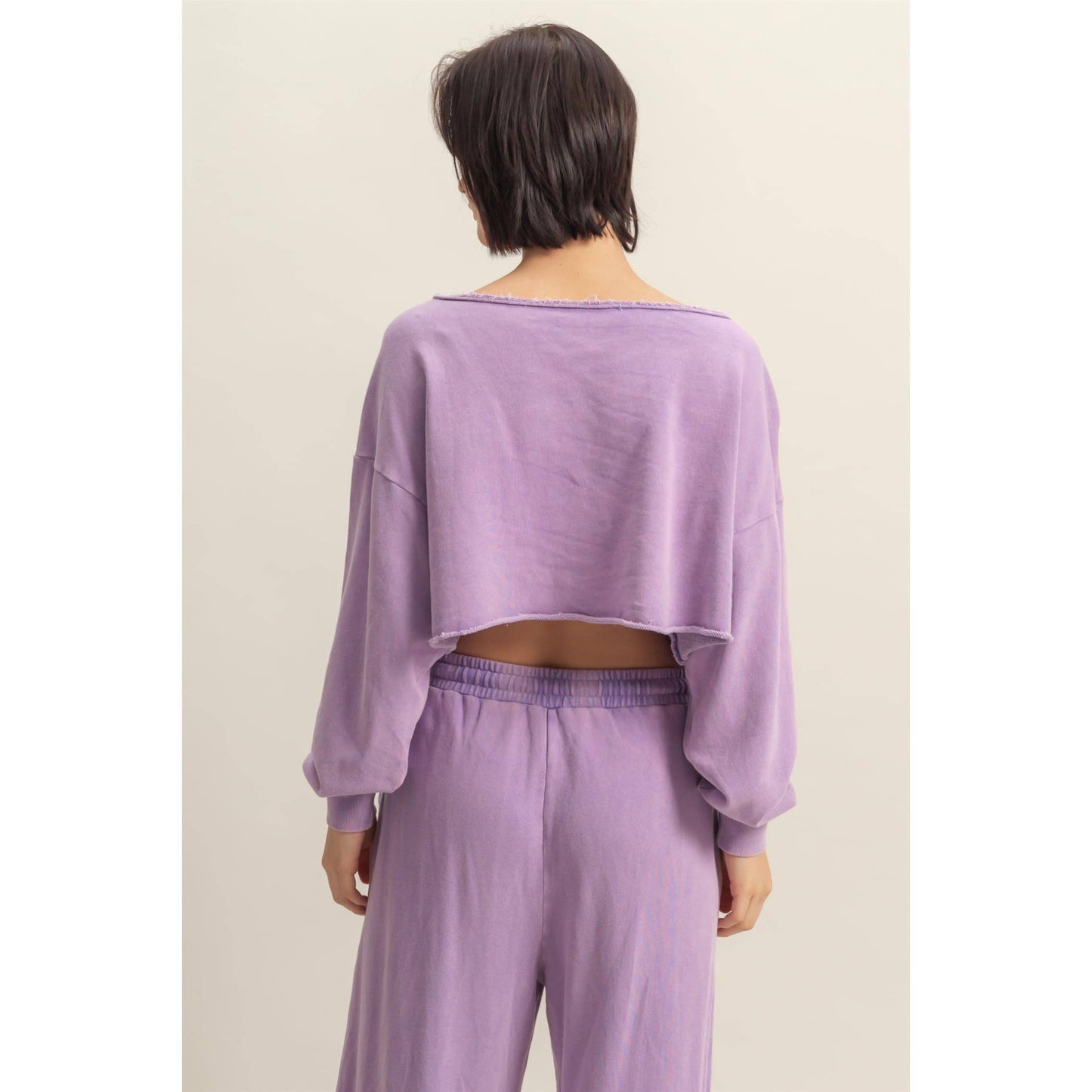 Frayed Detail Long Sleeve Crop Top