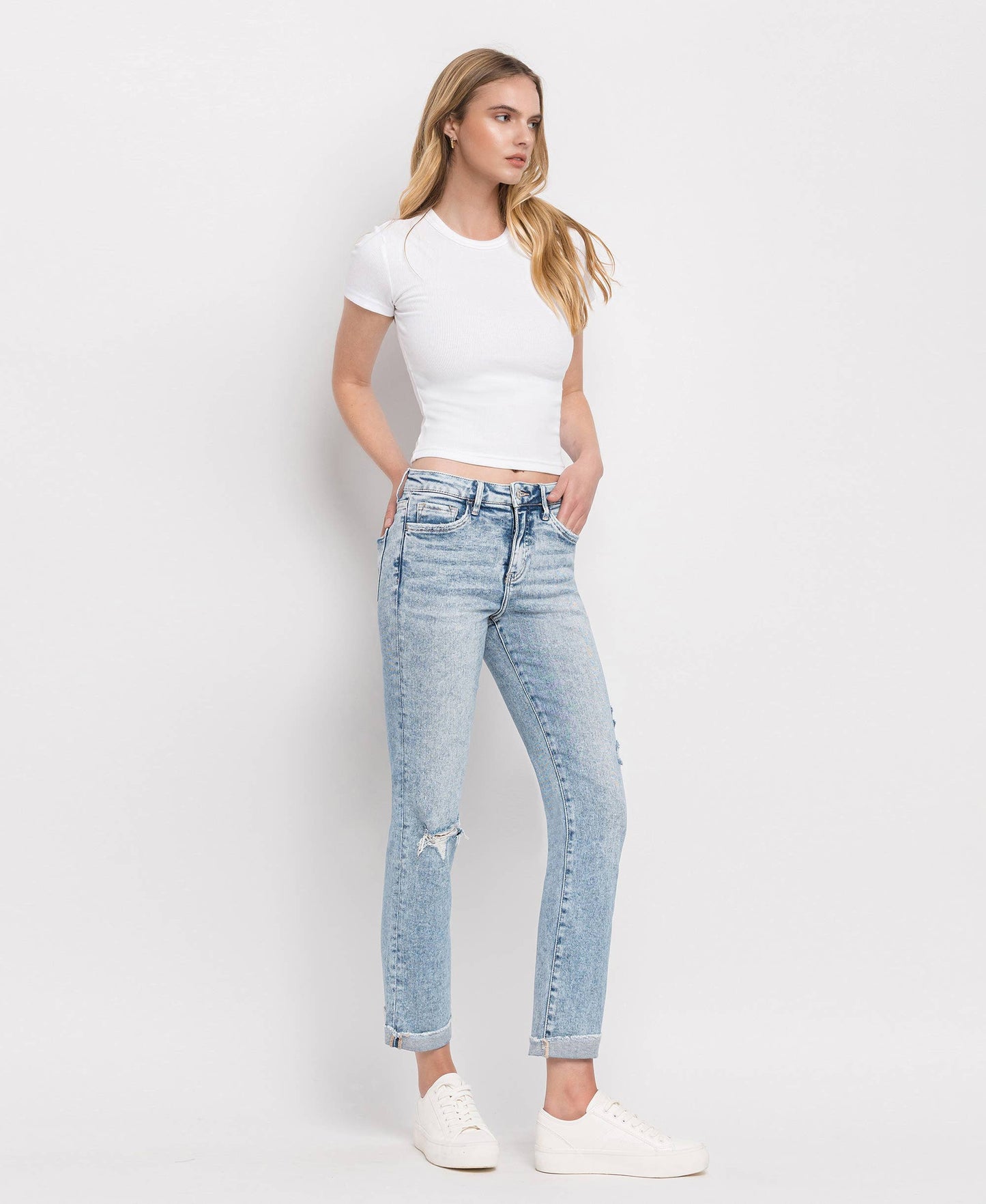 TUMMY CONTROL HIGH RISE CUFFED STRAIGHT JEANS