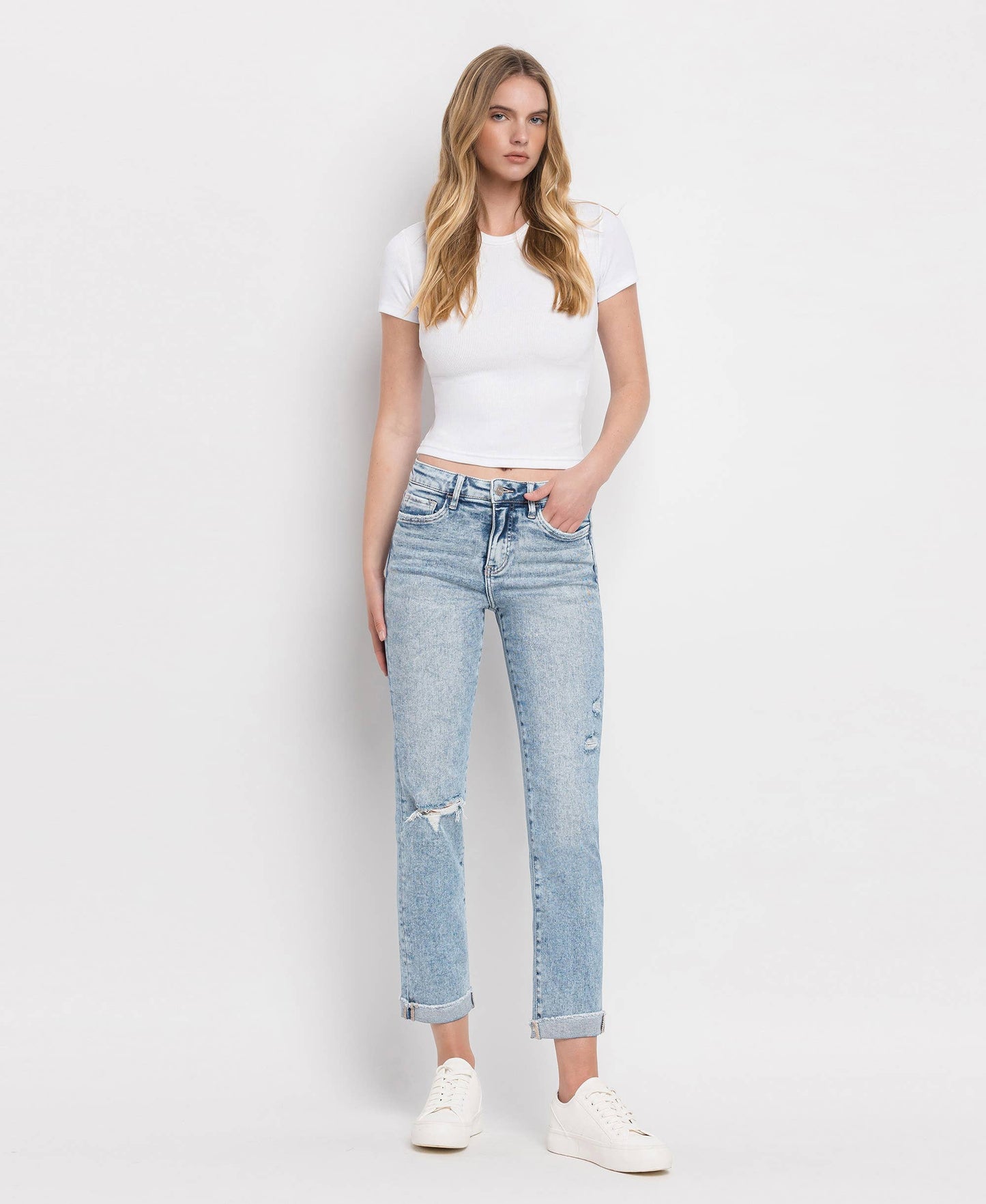 TUMMY CONTROL HIGH RISE CUFFED STRAIGHT JEANS