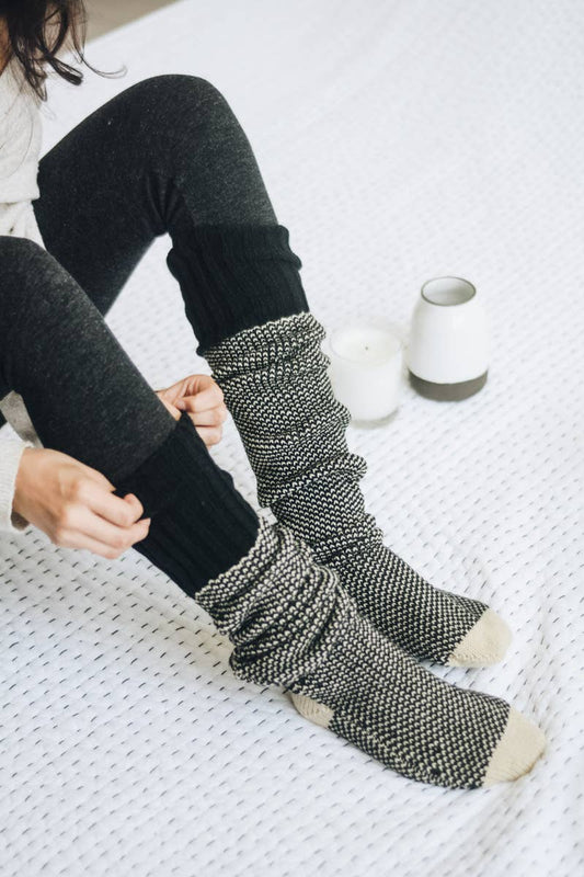 Warm & Soft Open Work Knit Lounge Socks 🧦: Black