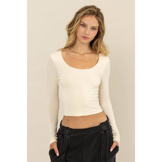 SQUARE NECK LONG SLEEVE CROP TOP