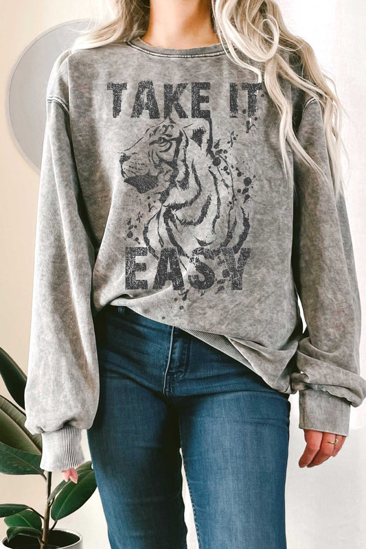 TAKE IT EASY GRAPHIC MINERAL TERRY SWEATSHIRTS - Grey