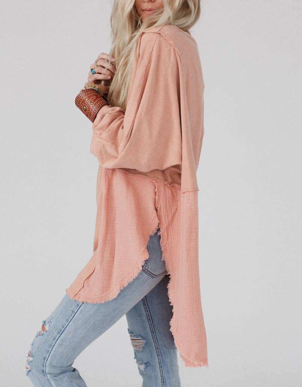 Raw Hem High Low Oversized Blouse