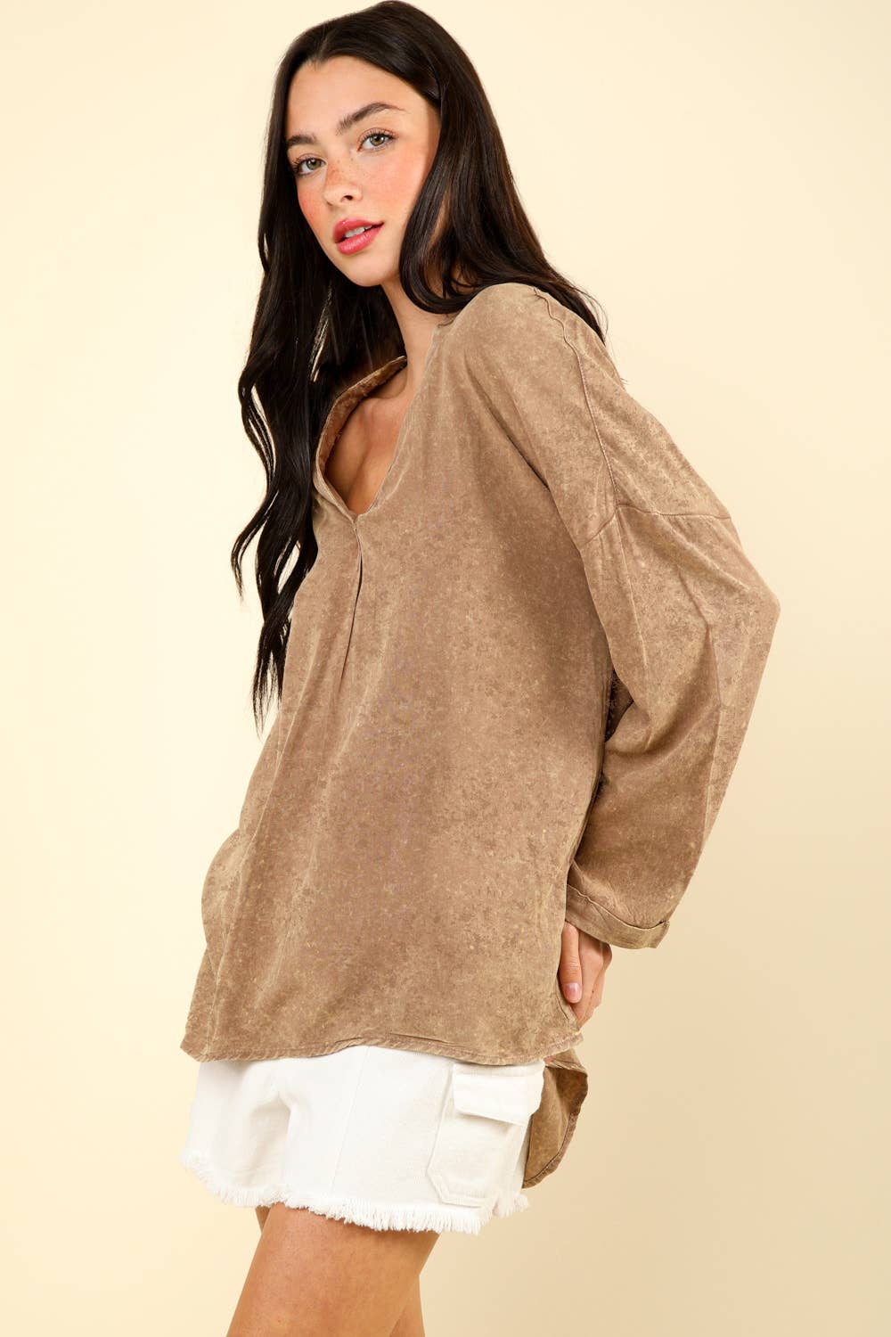 Oversized acid Washed Soft Long Sleeve Top