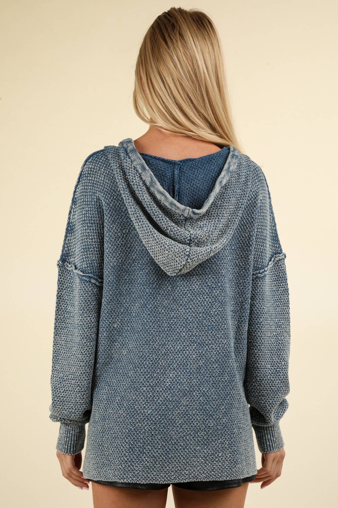 Mineral Washed Button Down Sweater Hooded Top