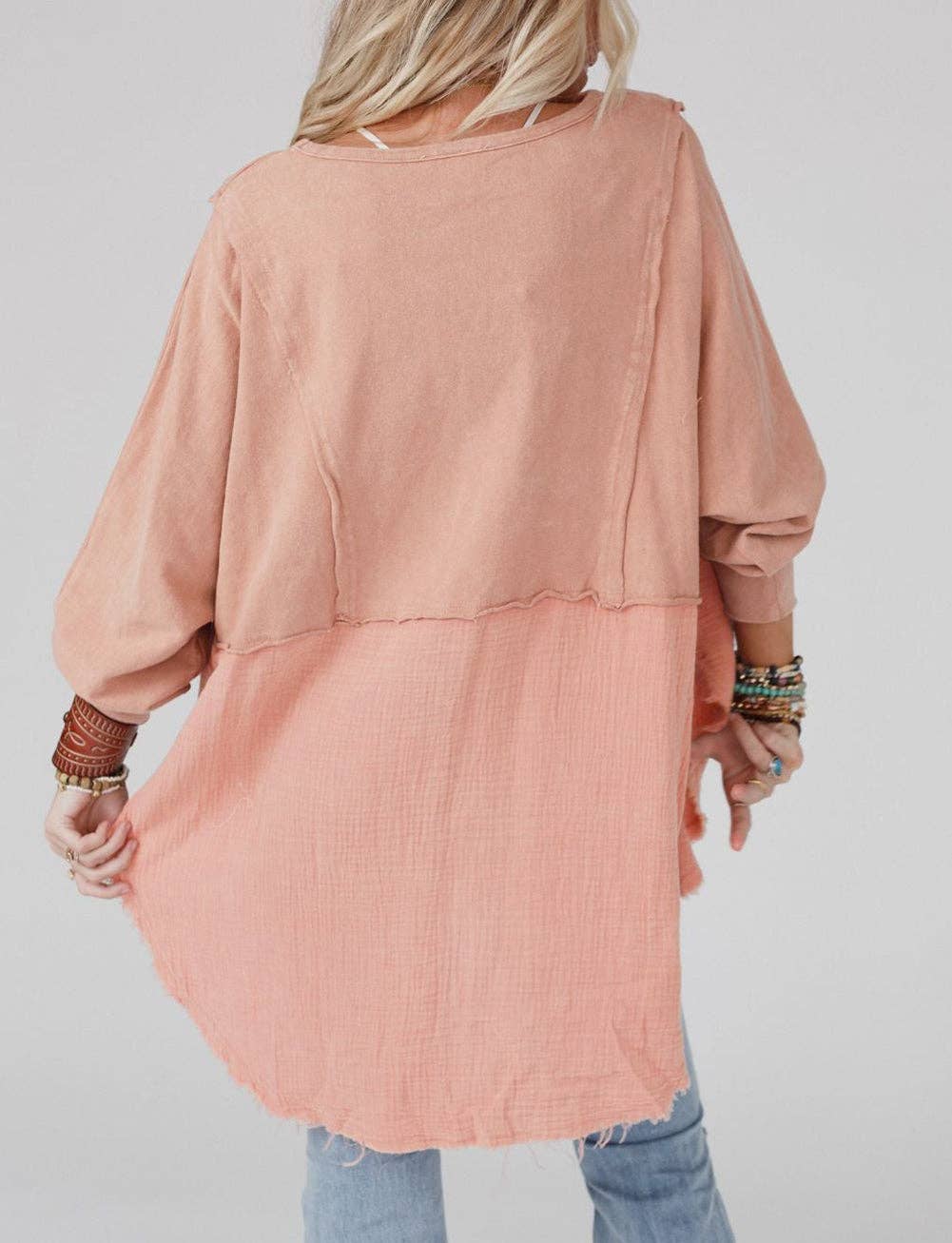 Raw Hem High Low Oversized Blouse