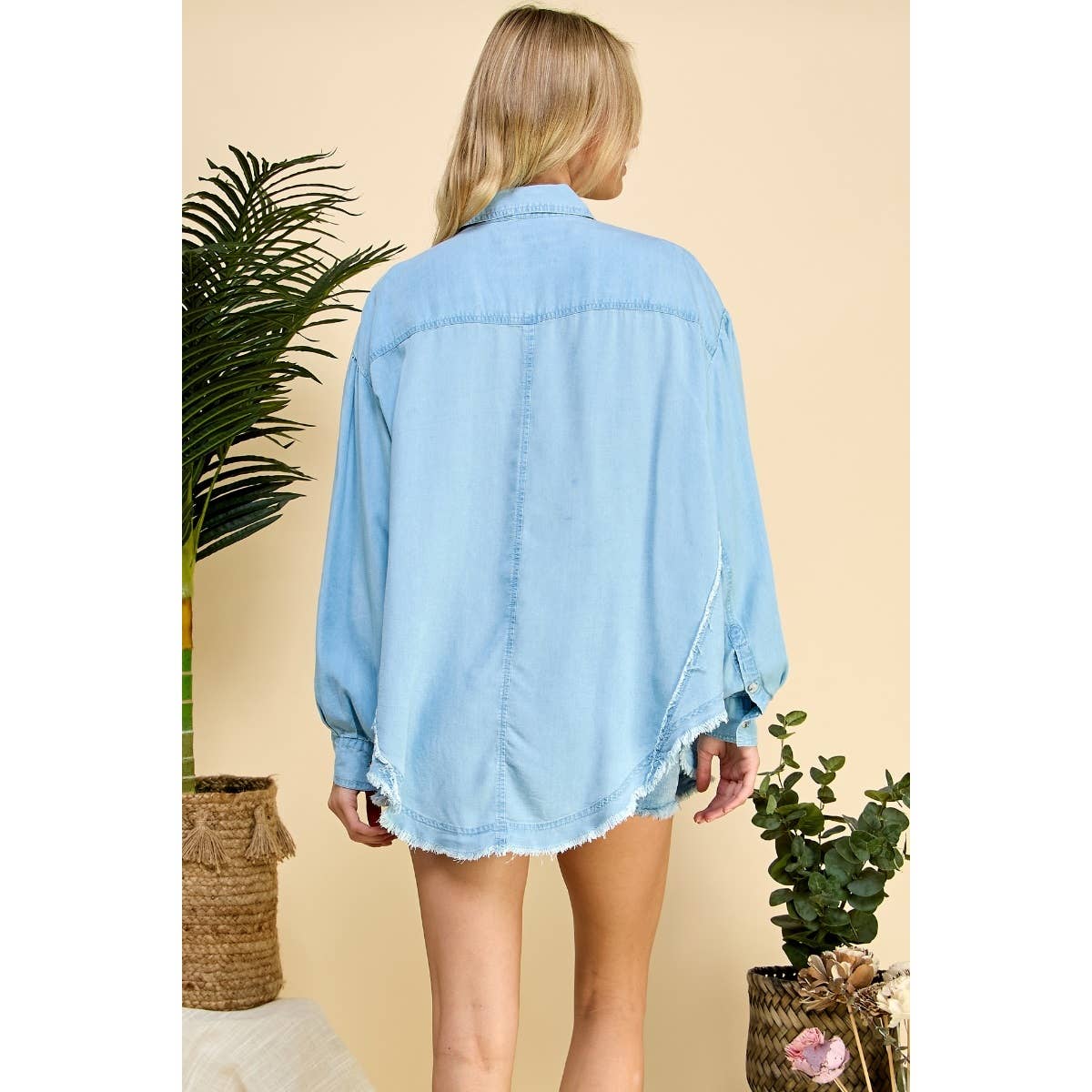 Oversize Frayed Seam Balloon Sleeve Shirts