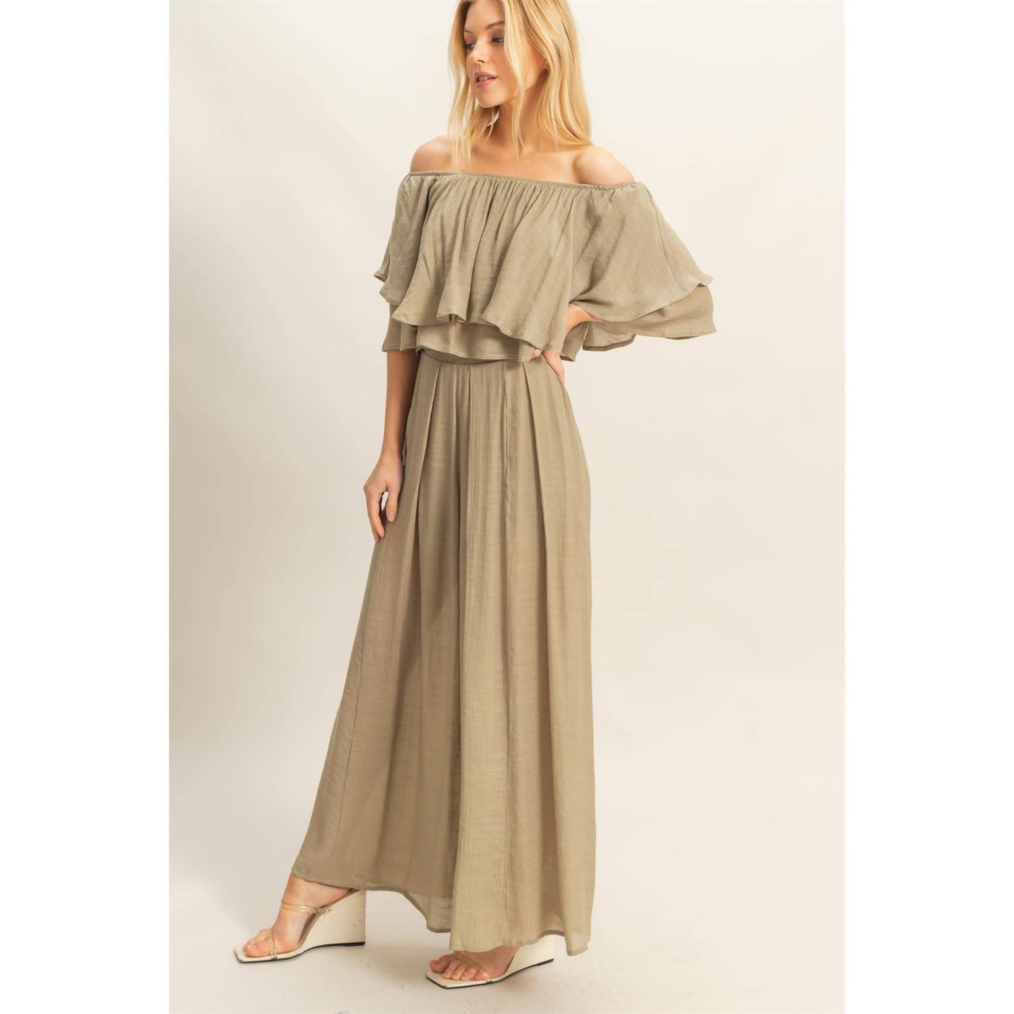 Off-The-Shoulder Blouse And Pants Set