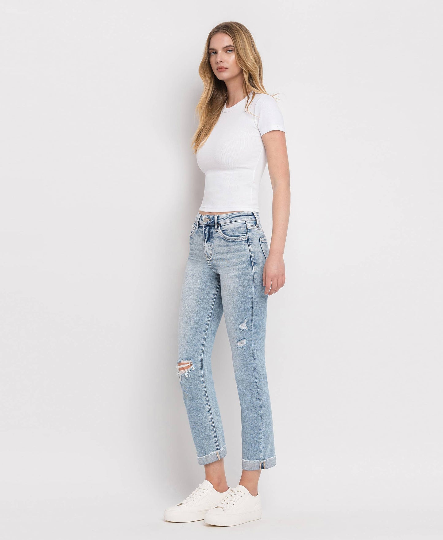 TUMMY CONTROL HIGH RISE CUFFED STRAIGHT JEANS