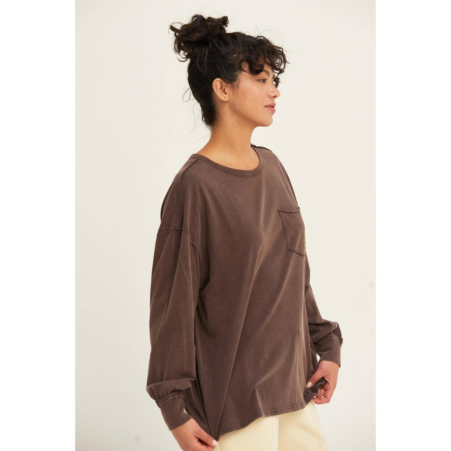 OVERSIZED WASHED LONG SLEEVE POCKET TEE