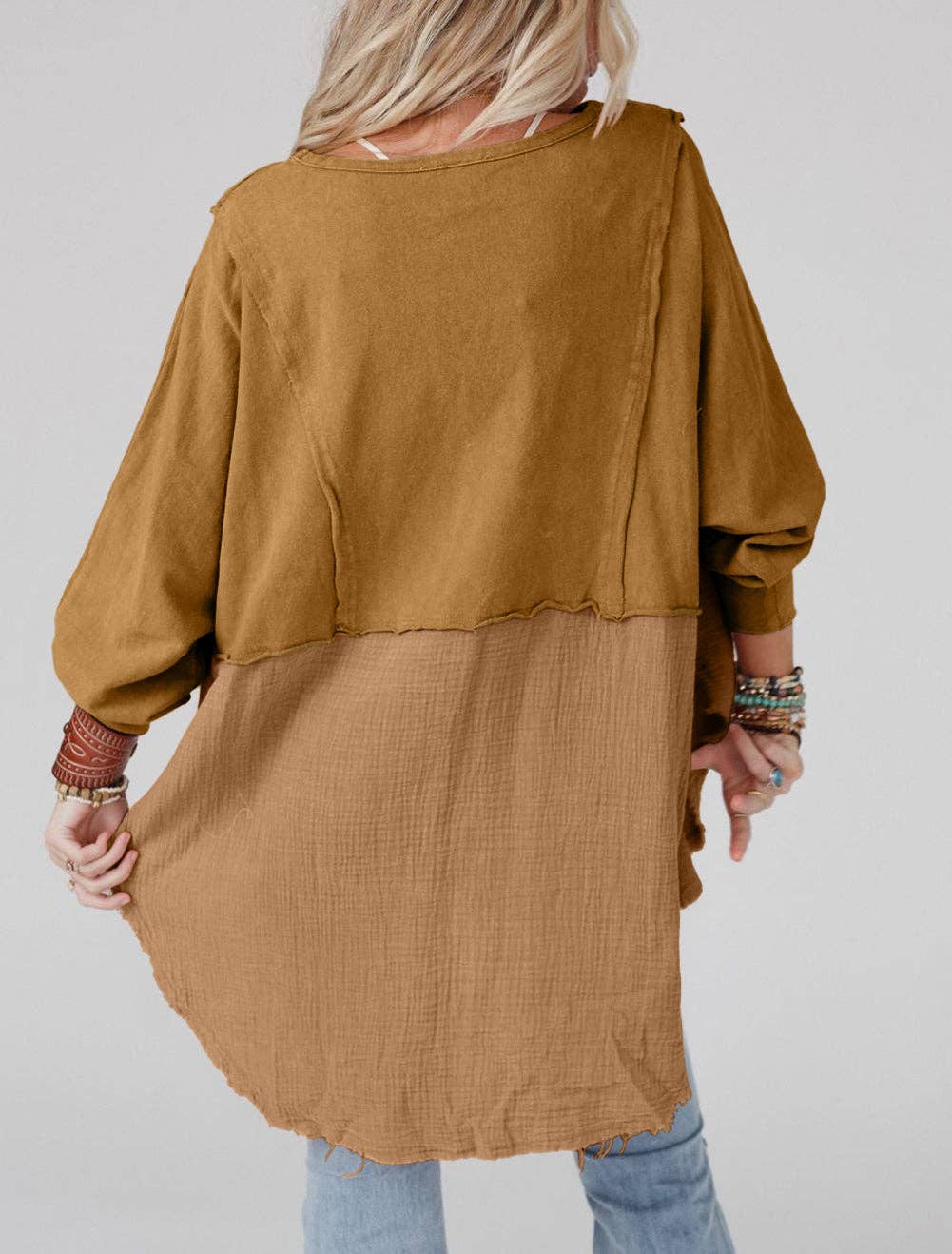 Raw Hem High Low Oversized Blouse