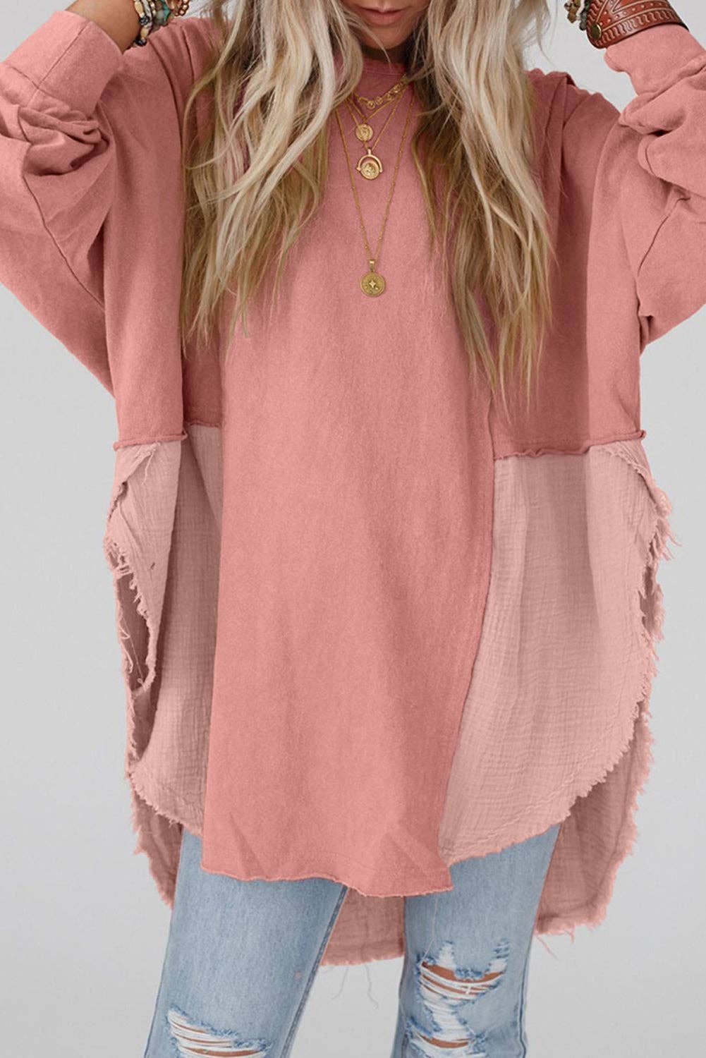 Raw Hem High Low Oversized Blouse