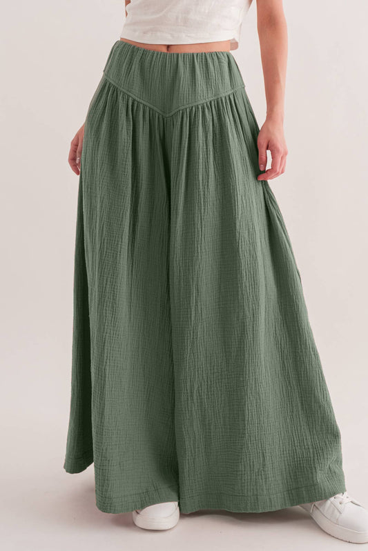 Gauze Shirring Detailed Wide Pants