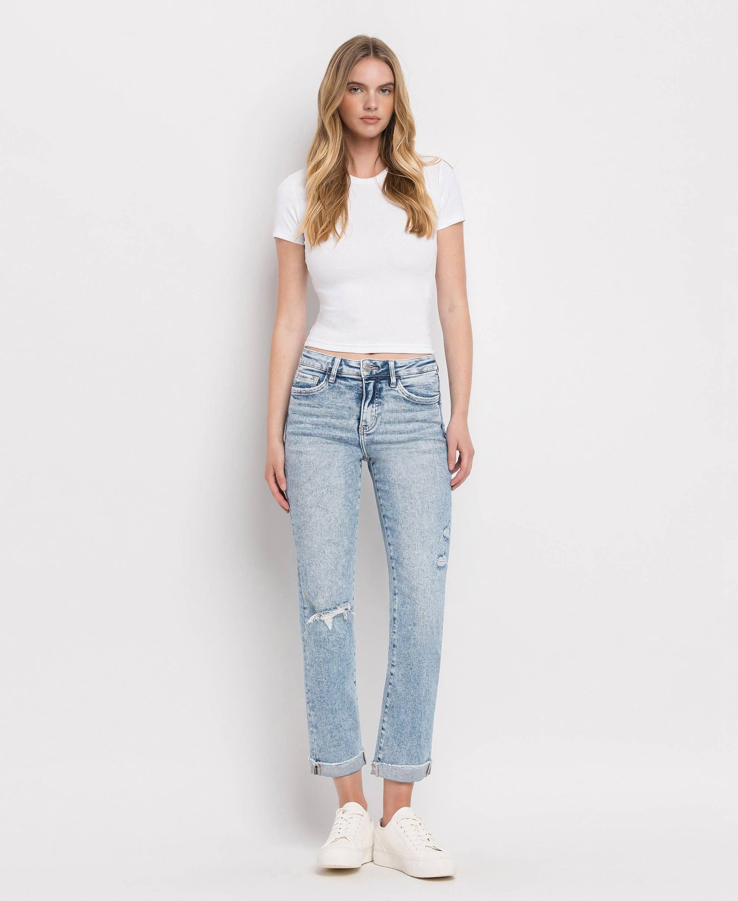 TUMMY CONTROL HIGH RISE CUFFED STRAIGHT JEANS