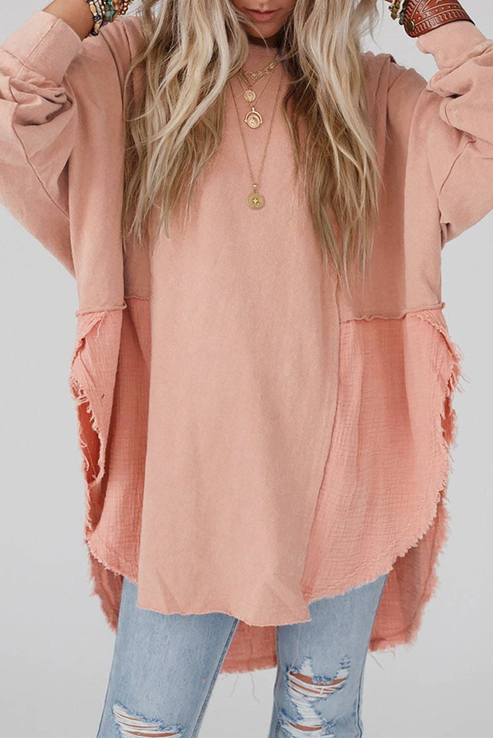 Raw Hem High Low Oversized Blouse