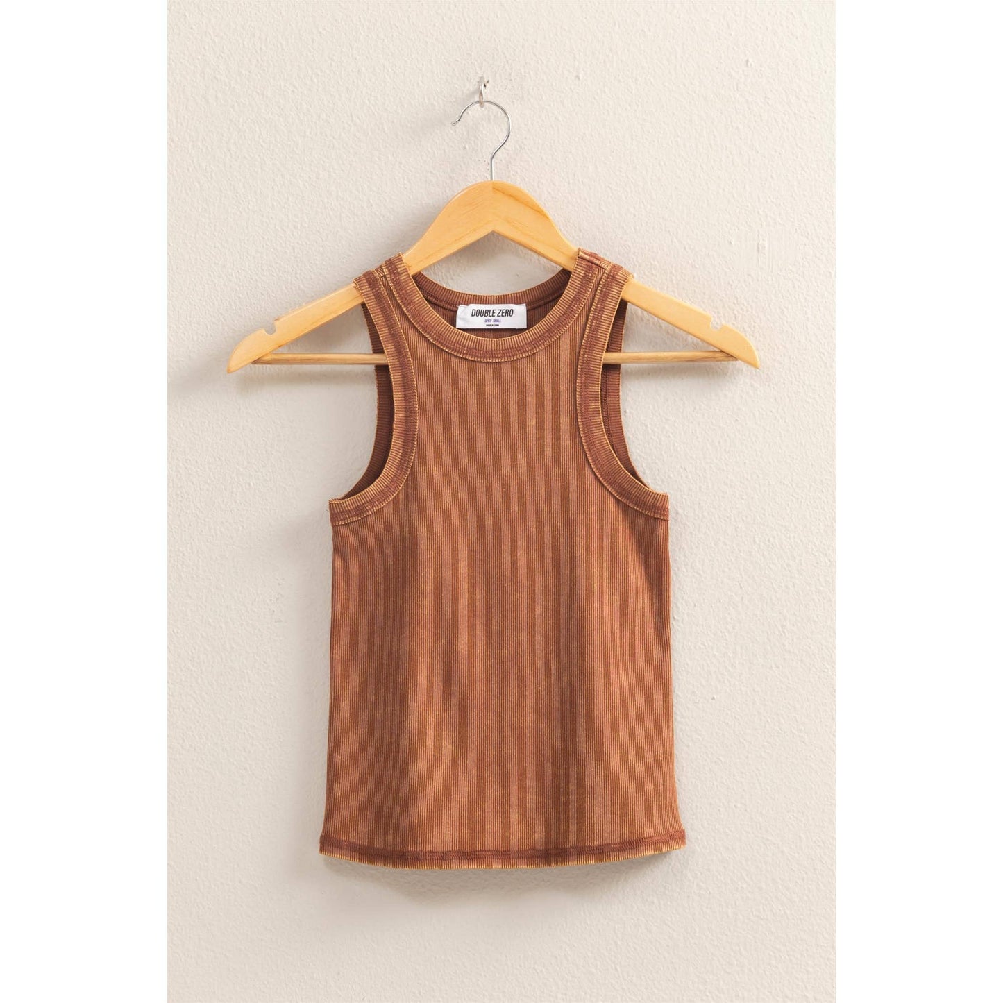 Washed Ribbed Round Neck Sleeveless Tank