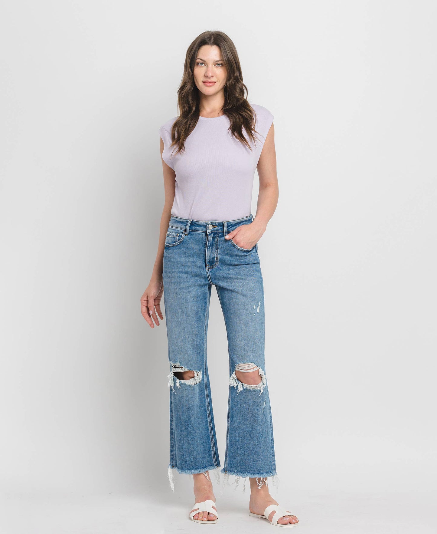 HIGH RISE CROP SLIM WIDE JEANS