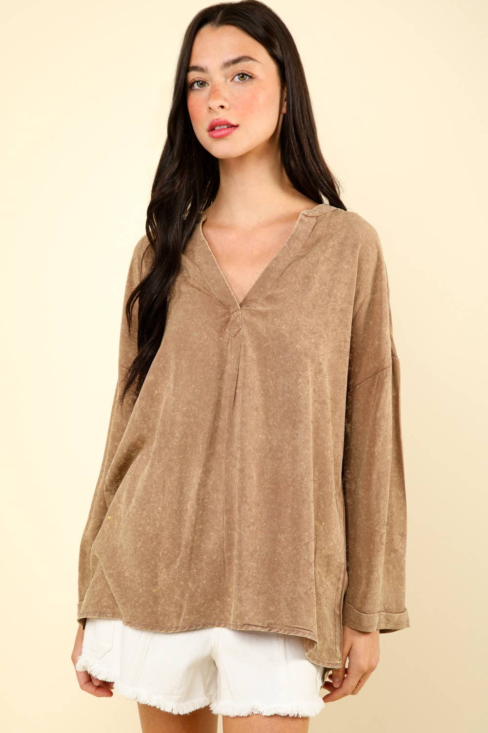 Oversized acid Washed Soft Long Sleeve Top