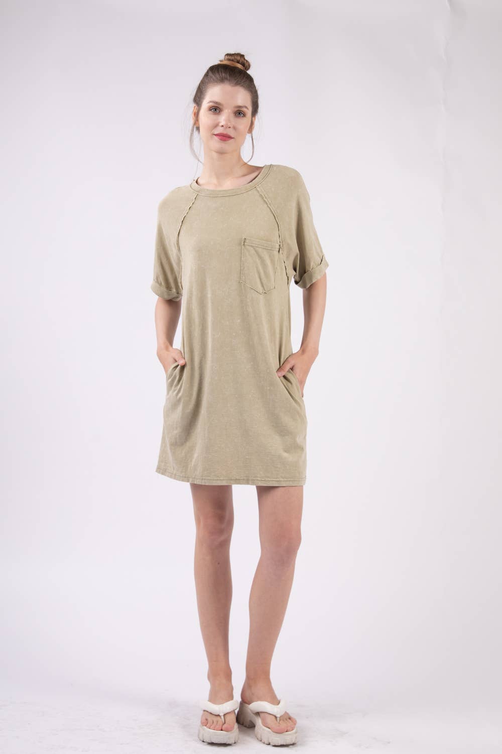 Oversized Acid Washed Knit Mini Dress