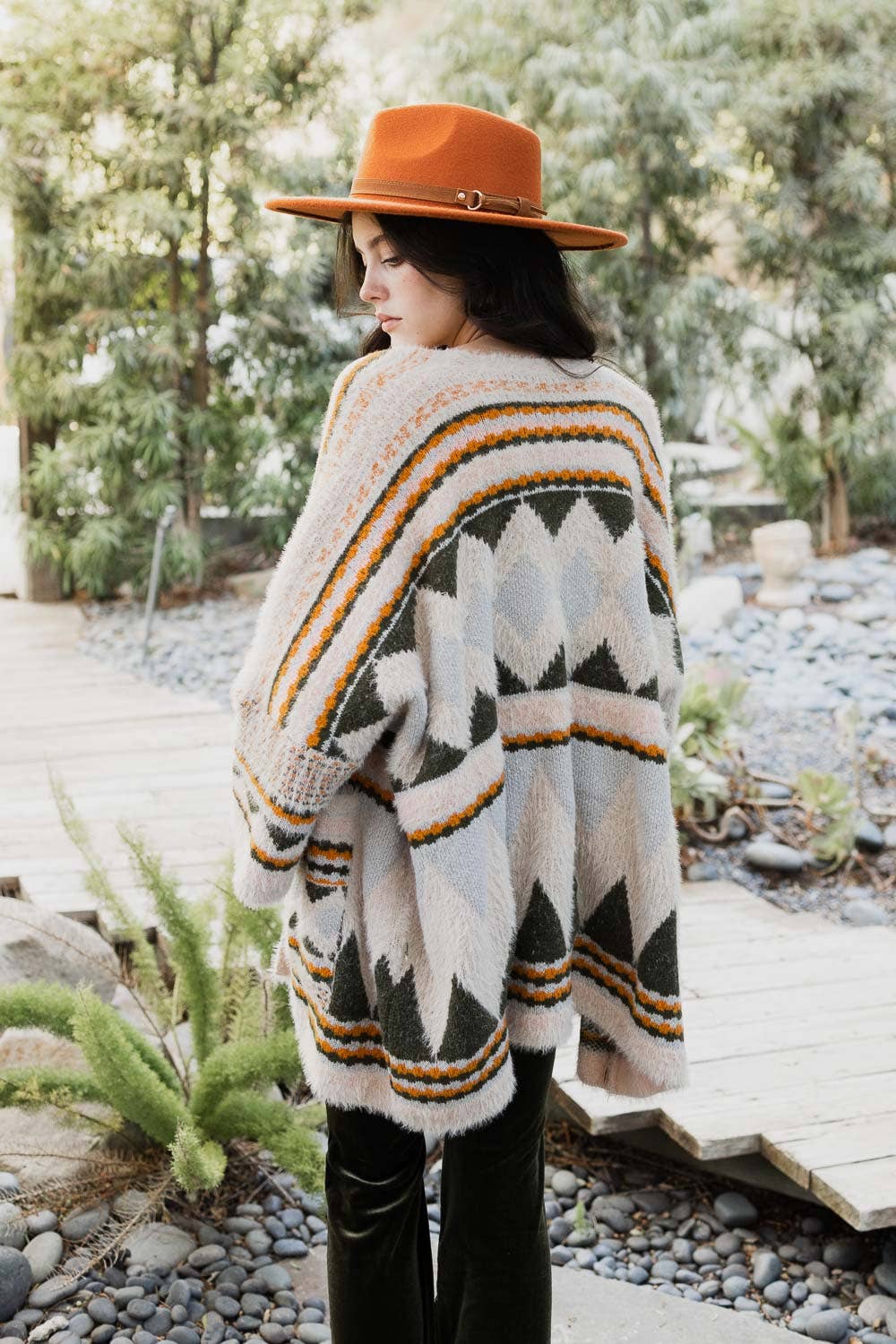 Boho Faux Fur Ruana Wrap with Cozy Pockets - Tribal Cardigan