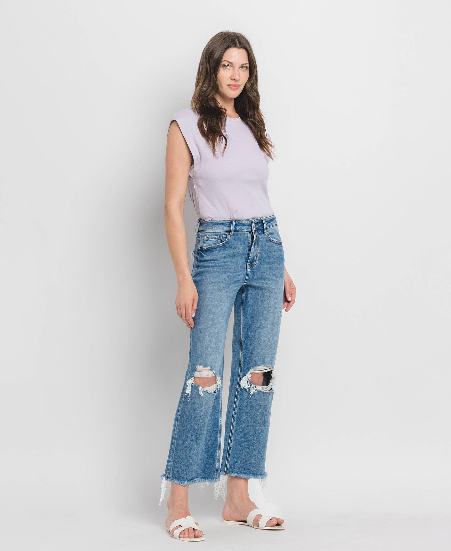 HIGH RISE CROP SLIM WIDE JEANS